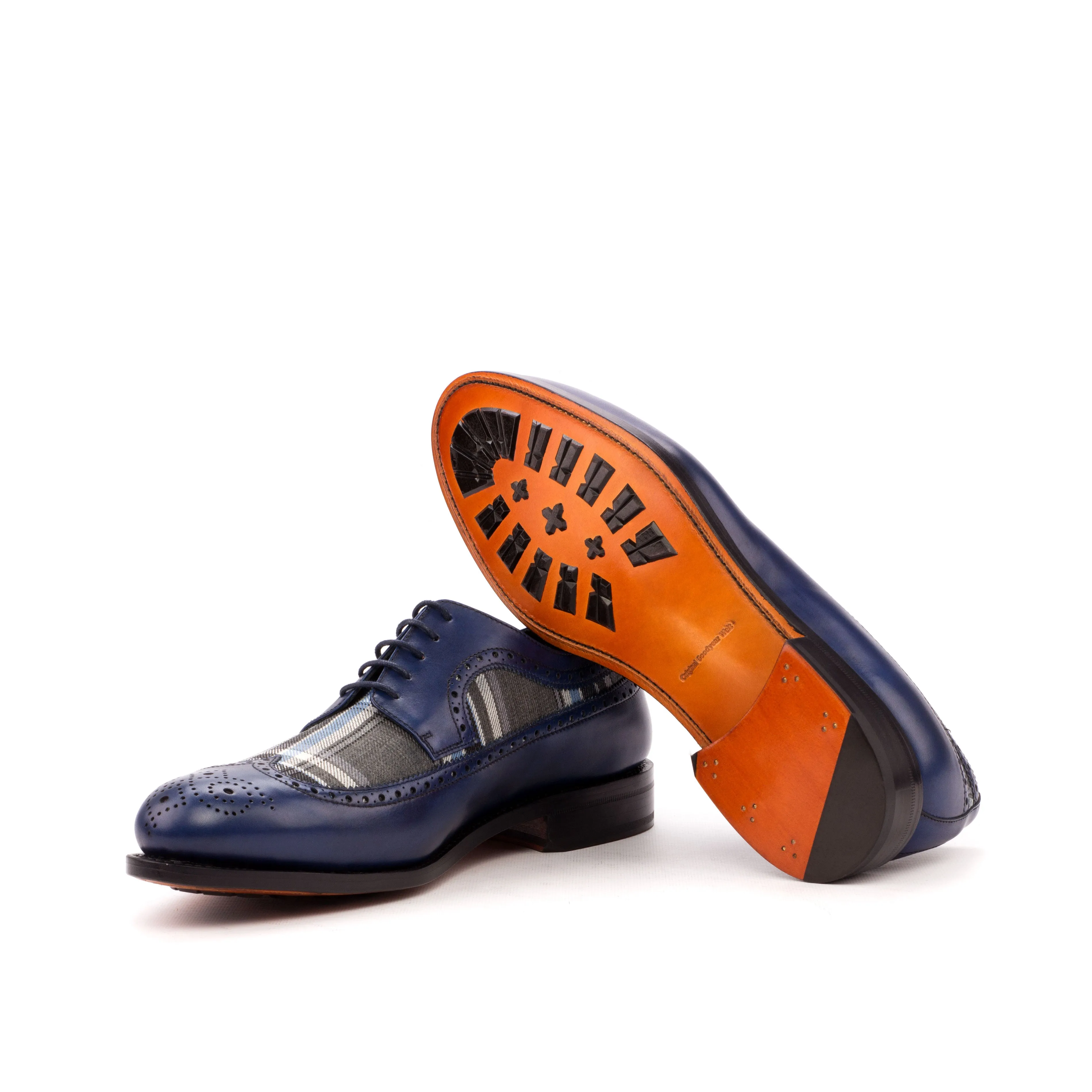 DapperFam Zephyr in Plaid / Navy Men's Sartorial & Italian Leather Longwing Blucher