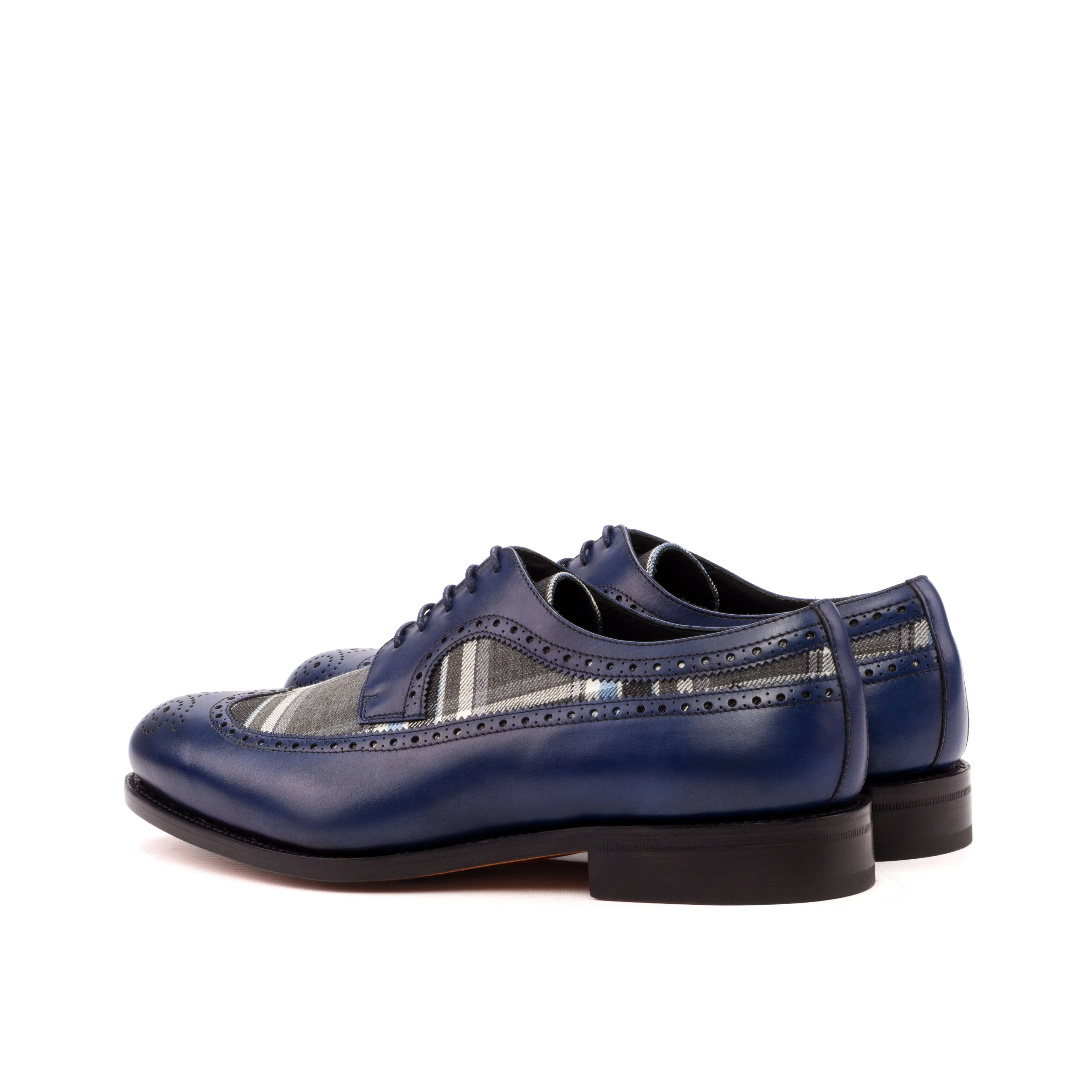 DapperFam Zephyr in Plaid / Navy Men's Sartorial & Italian Leather Longwing Blucher