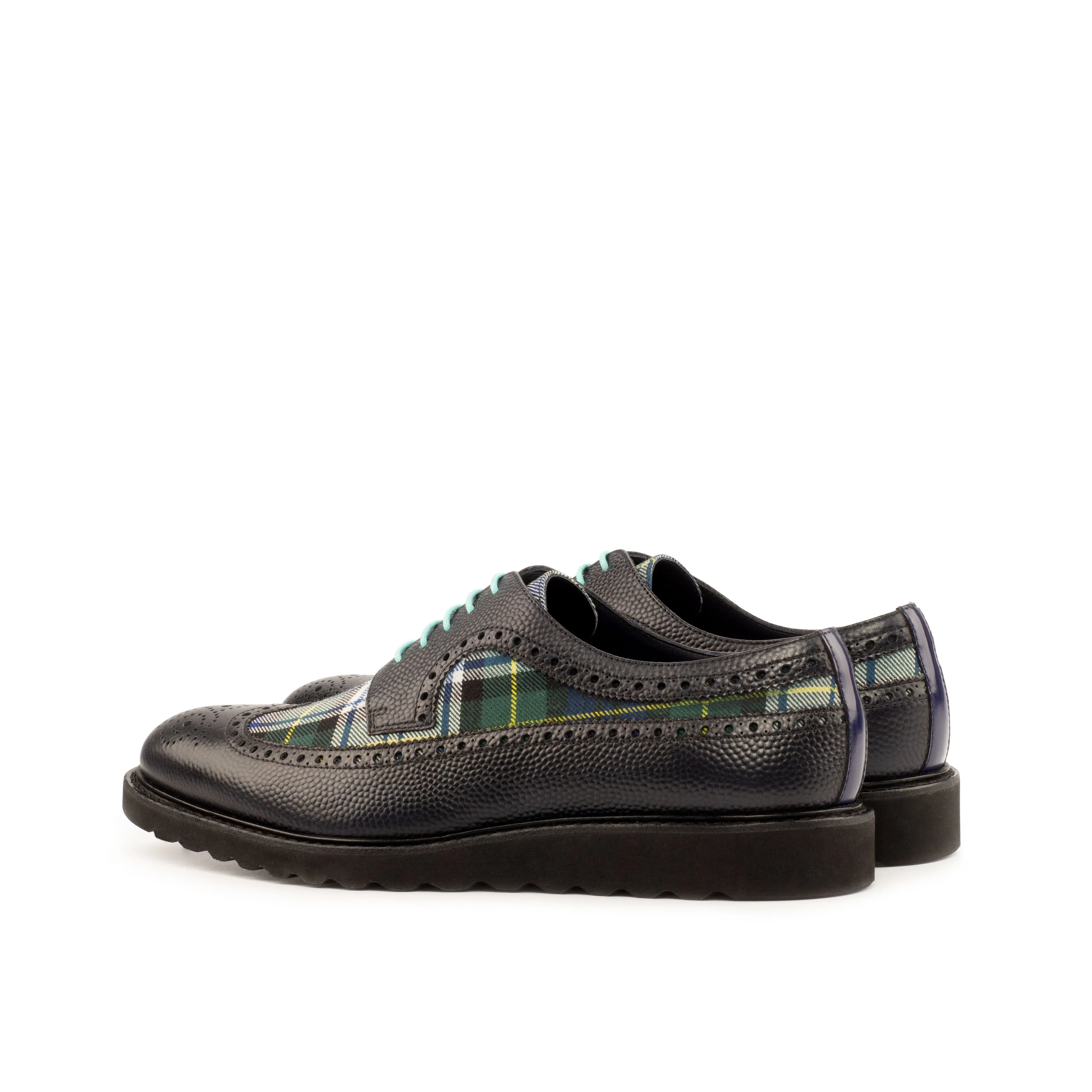 DapperFam Zephyr in Tartan / Cobalt Blue / Black Men's Sartorial & Italian Patent Leather Longwing Blucher