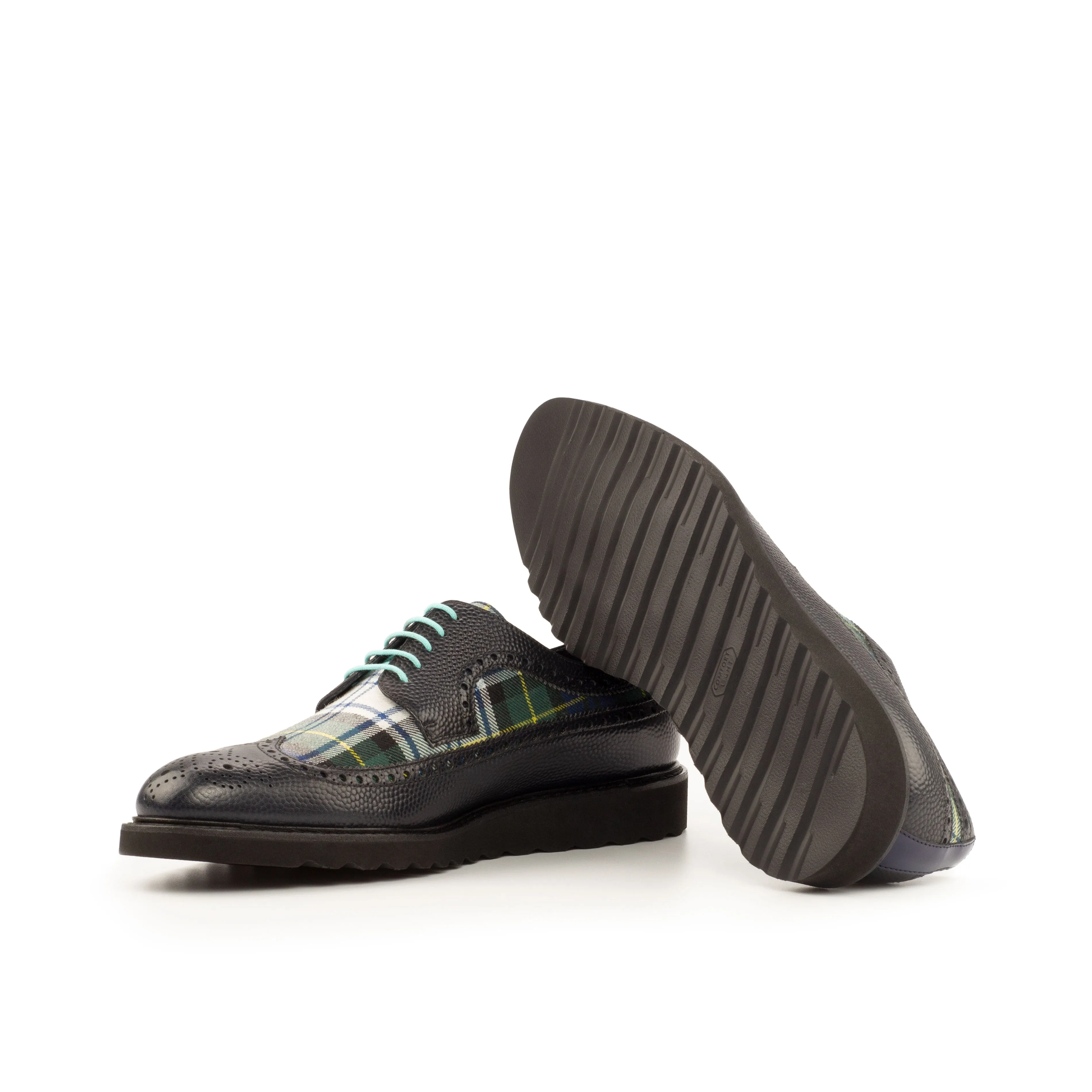 DapperFam Zephyr in Tartan / Cobalt Blue / Black Men's Sartorial & Italian Patent Leather Longwing Blucher