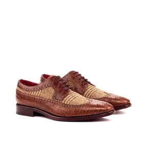 DapperFam Zephyr in Tweed / Dark Brown Men's Sartorial & Italian Croco Embossed Leather Longwing Blucher