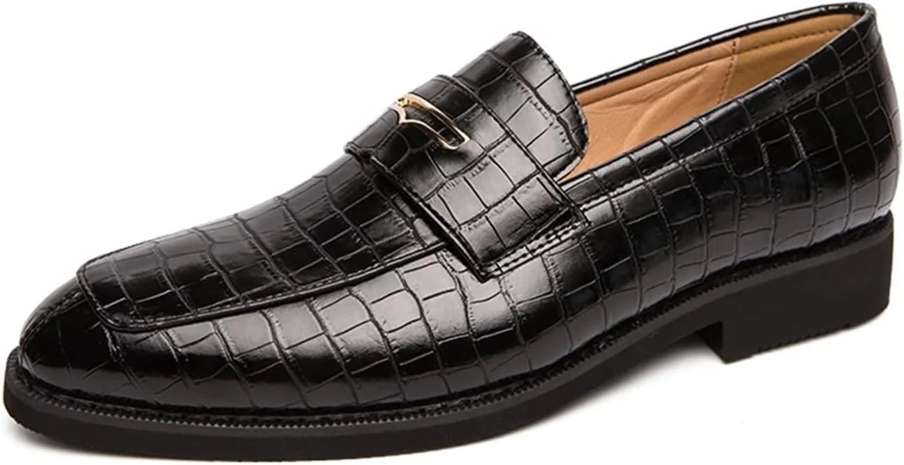 Dress Shoes for Men Men's Classic Crocodile Pattern Formal Dress Shoes Designer Leather Loafers for Weddings & Parties