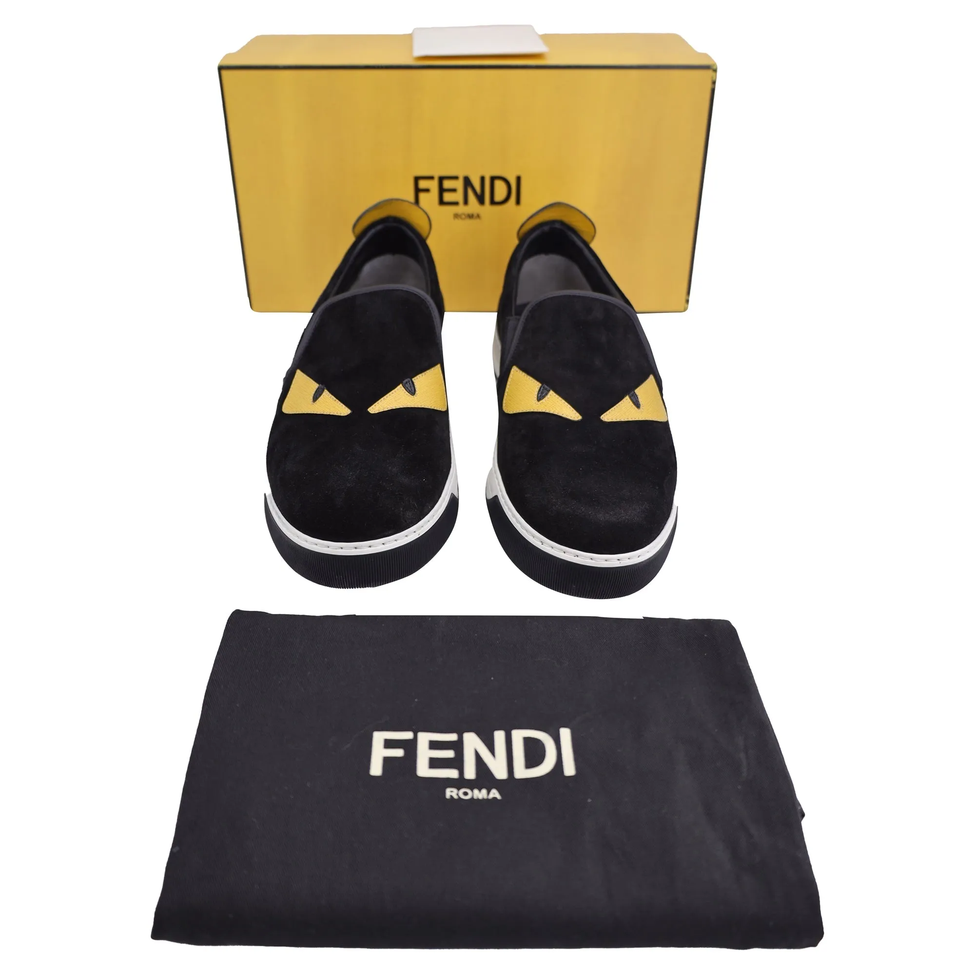 Fendi Monster Slip-Ons in Black Suede