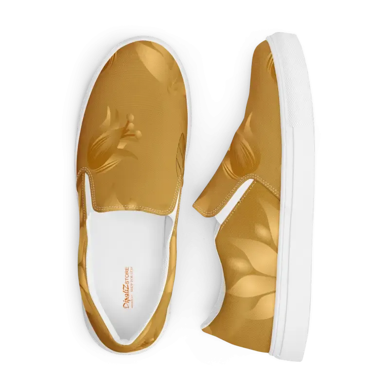 Golden Flowers Womens Slip Canvas Shoes