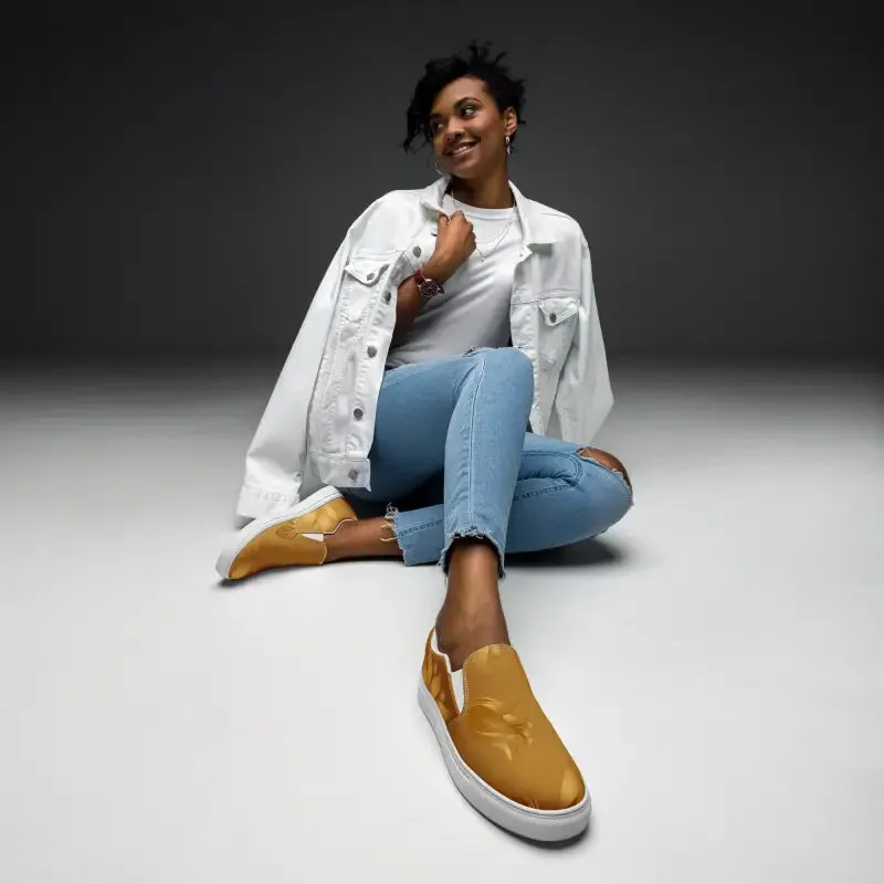 Golden Flowers Womens Slip Canvas Shoes