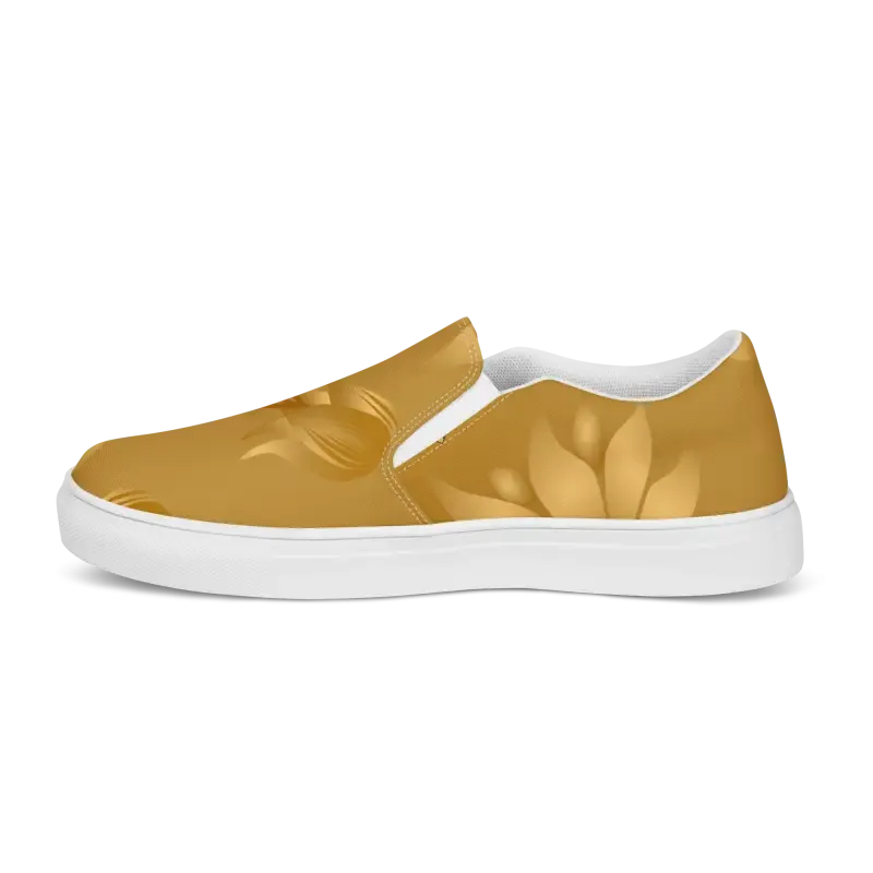 Golden Flowers Womens Slip Canvas Shoes