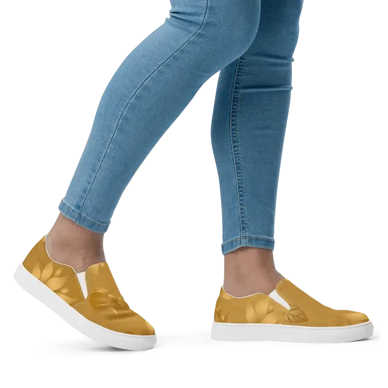 Golden Flowers Womens Slip Canvas Shoes