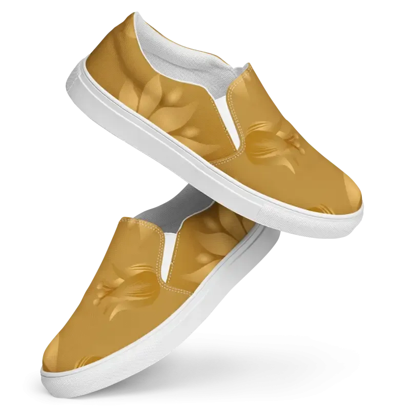 Golden Flowers Womens Slip Canvas Shoes