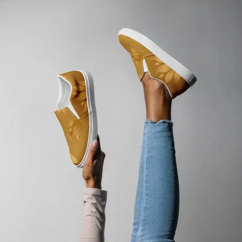 Golden Flowers Womens Slip Canvas Shoes