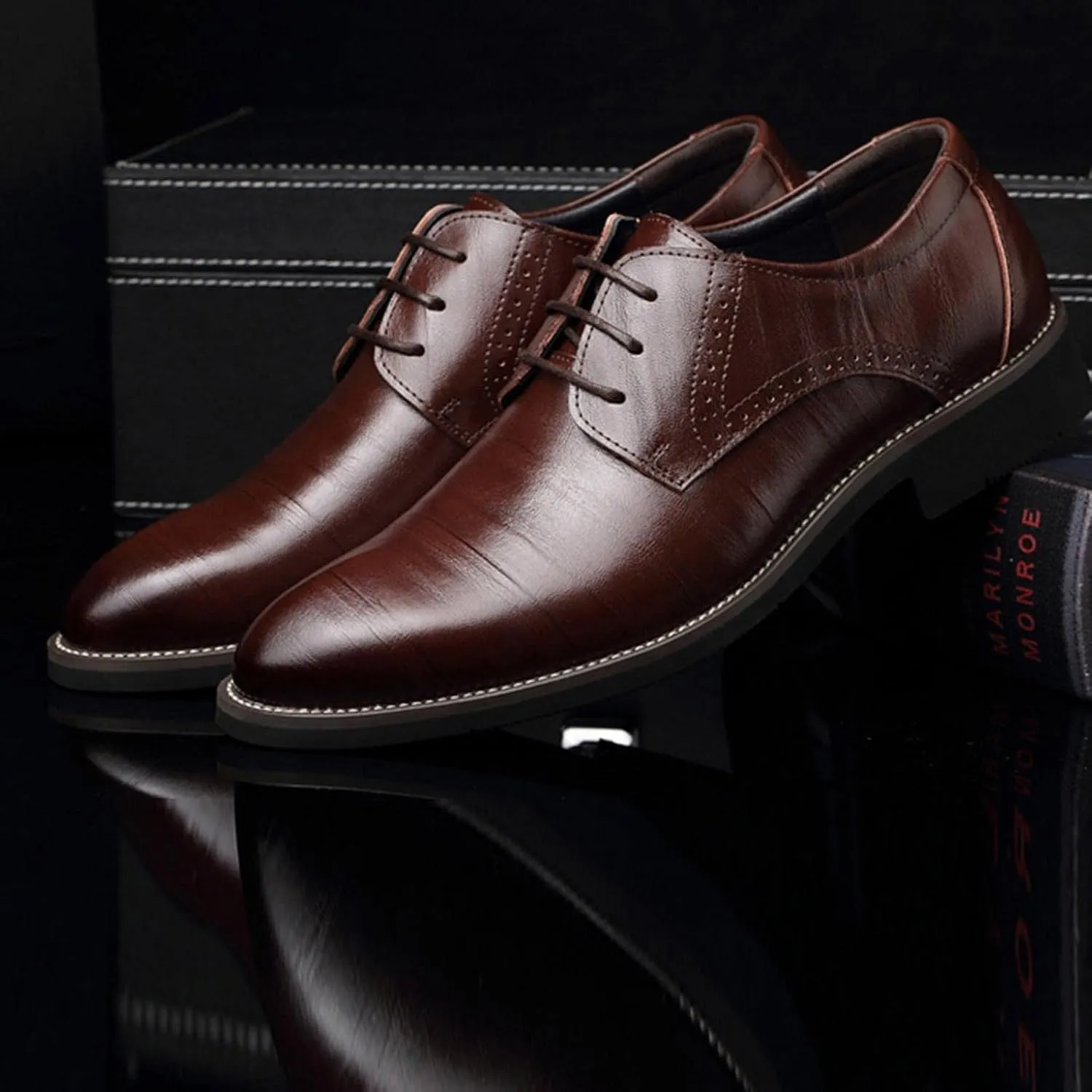 Hbeylia Formal Business Shoes for Men Fashion Leather Classic Lace up Dress Oxfords Shoes Closed Pointed Toe Oxford Dress Shoes Tuxedo Oxford Wingtip Modern Shoes For Men Business Office Work Wedding