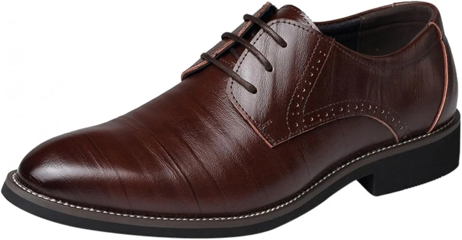 Hbeylia Formal Business Shoes for Men Fashion Leather Classic Lace up Dress Oxfords Shoes Closed Pointed Toe Oxford Dress Shoes Tuxedo Oxford Wingtip Modern Shoes For Men Business Office Work Wedding