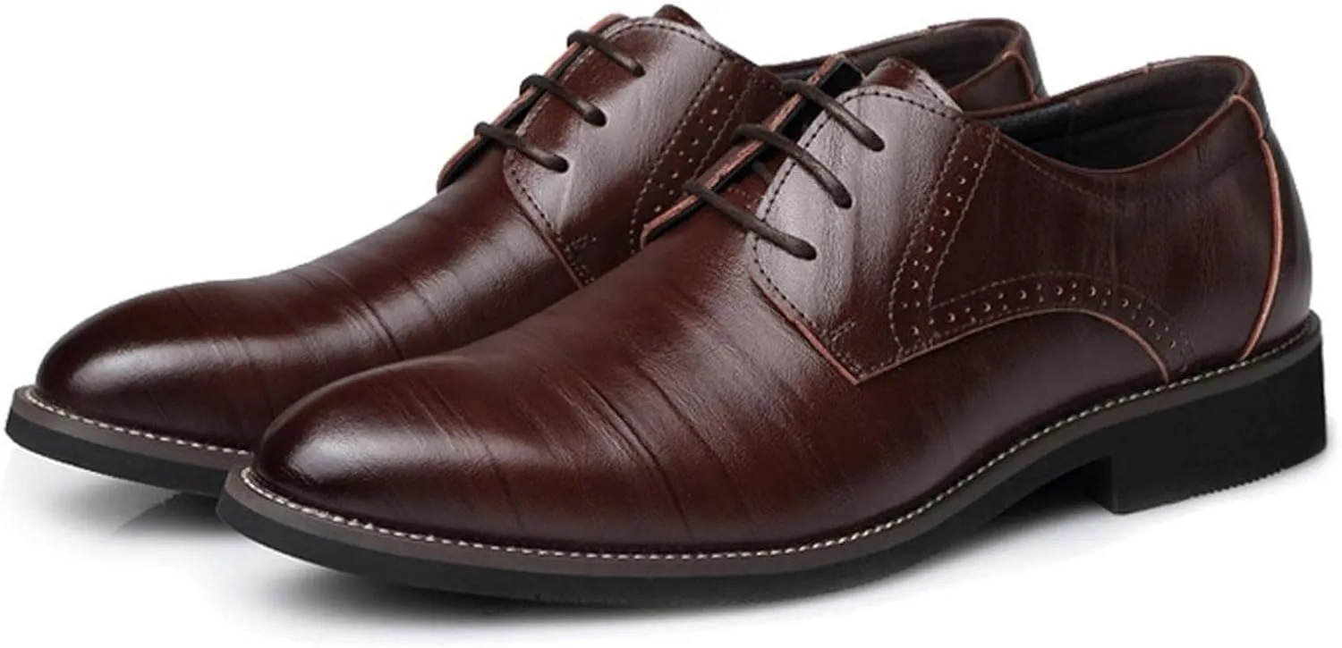 Hbeylia Formal Business Shoes for Men Fashion Leather Classic Lace up Dress Oxfords Shoes Closed Pointed Toe Oxford Dress Shoes Tuxedo Oxford Wingtip Modern Shoes For Men Business Office Work Wedding