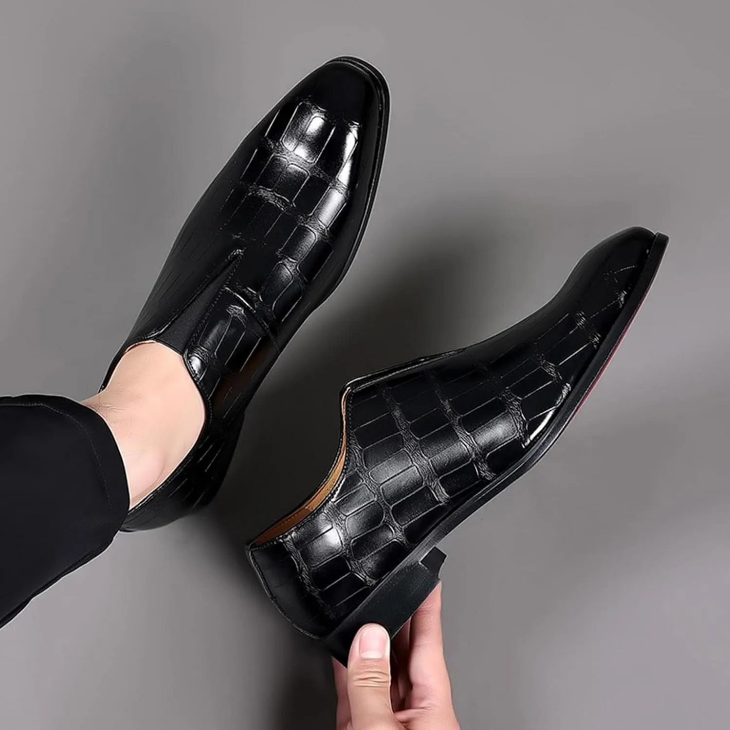 Hbeylia Men's Dress Shoes Classic Oxfords Fashion Leather Slip On Low Top Pointed Toe Formal Business Shoes Oxford Dress Shoes Tuxedo Wingtip Modern Derby Shoes For Men Business Office Work Wedding