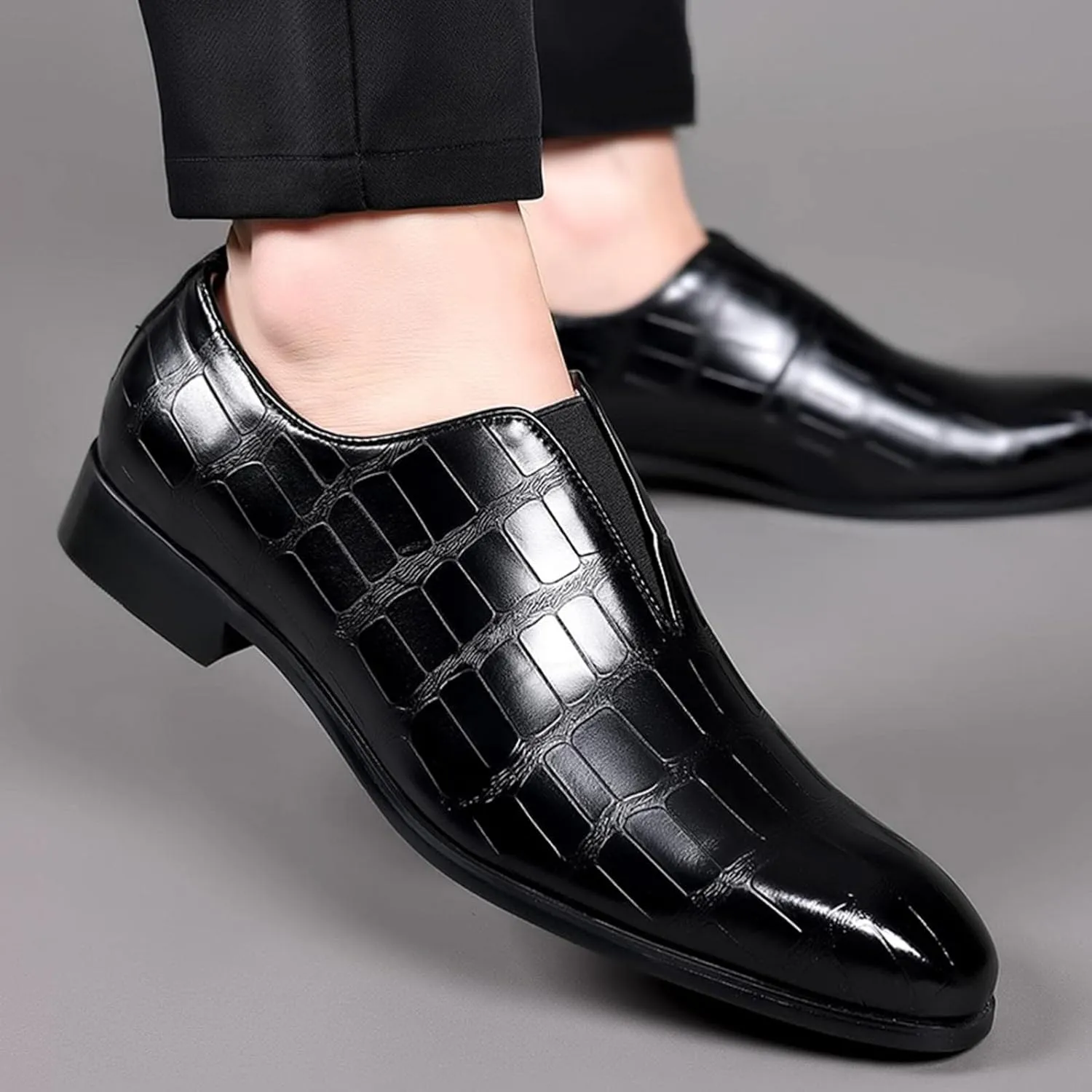 Hbeylia Men's Dress Shoes Classic Oxfords Fashion Leather Slip On Low Top Pointed Toe Formal Business Shoes Oxford Dress Shoes Tuxedo Wingtip Modern Derby Shoes For Men Business Office Work Wedding