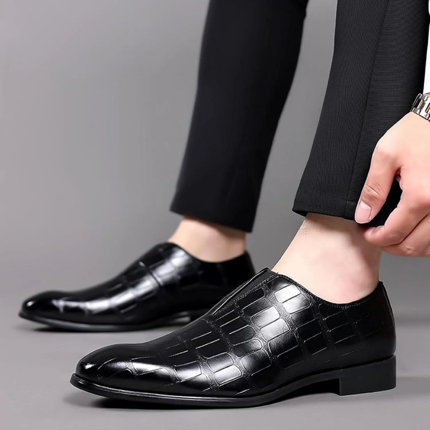 Hbeylia Men's Dress Shoes Classic Oxfords Fashion Leather Slip On Low Top Pointed Toe Formal Business Shoes Oxford Dress Shoes Tuxedo Wingtip Modern Derby Shoes For Men Business Office Work Wedding