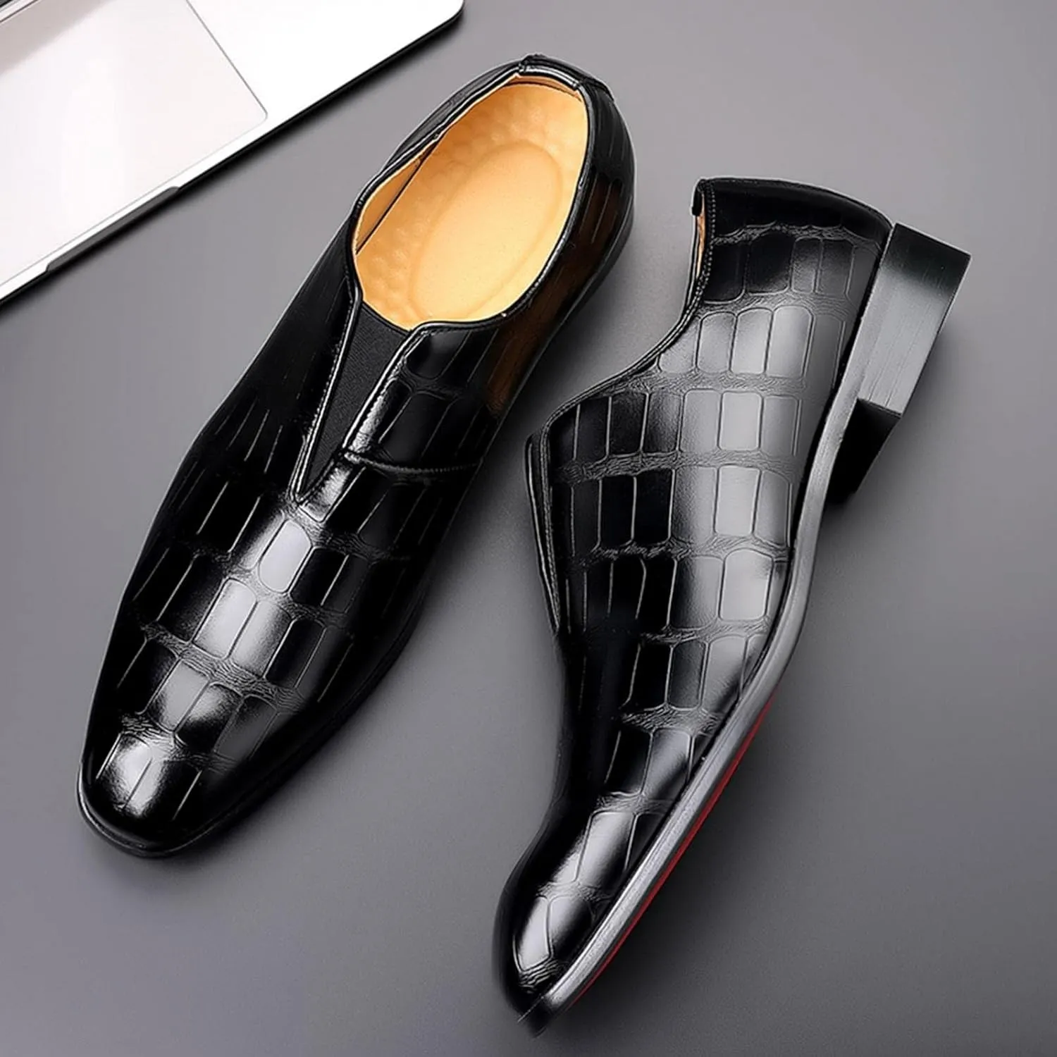 Hbeylia Men's Dress Shoes Classic Oxfords Fashion Leather Slip On Low Top Pointed Toe Formal Business Shoes Oxford Dress Shoes Tuxedo Wingtip Modern Derby Shoes For Men Business Office Work Wedding