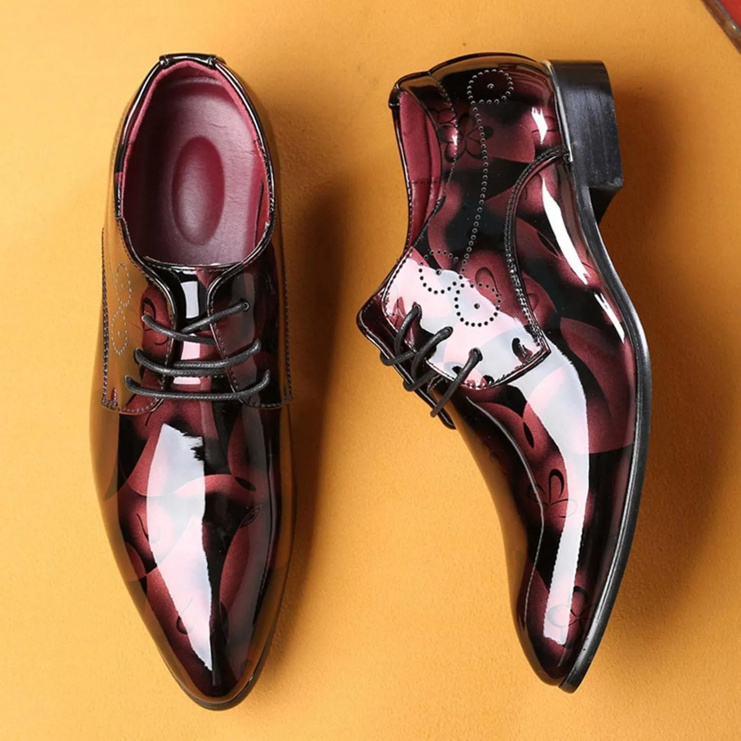 Hbeylia Men's Leather Classic Dress Oxfords Shoes Lace Up Formal Business Fashion Closed Pointed Toe Oxford Dress Shoes Tuxedo Oxford Wingtip Modern Shoes For Men Business Office Work Wedding