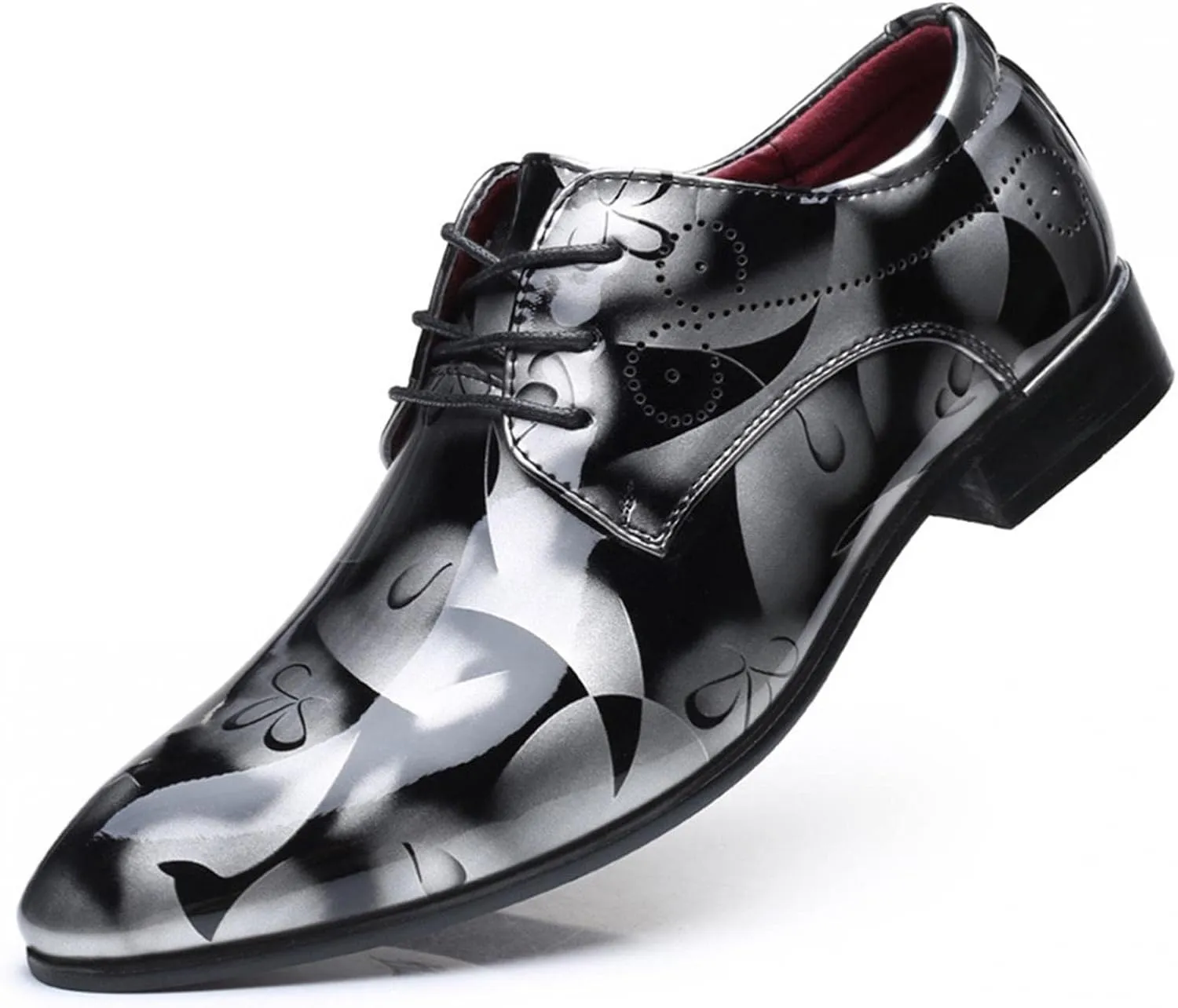 Hbeylia Men's Leather Classic Dress Oxfords Shoes Lace Up Formal Business Fashion Closed Pointed Toe Oxford Dress Shoes Tuxedo Oxford Wingtip Modern Shoes For Men Business Office Work Wedding