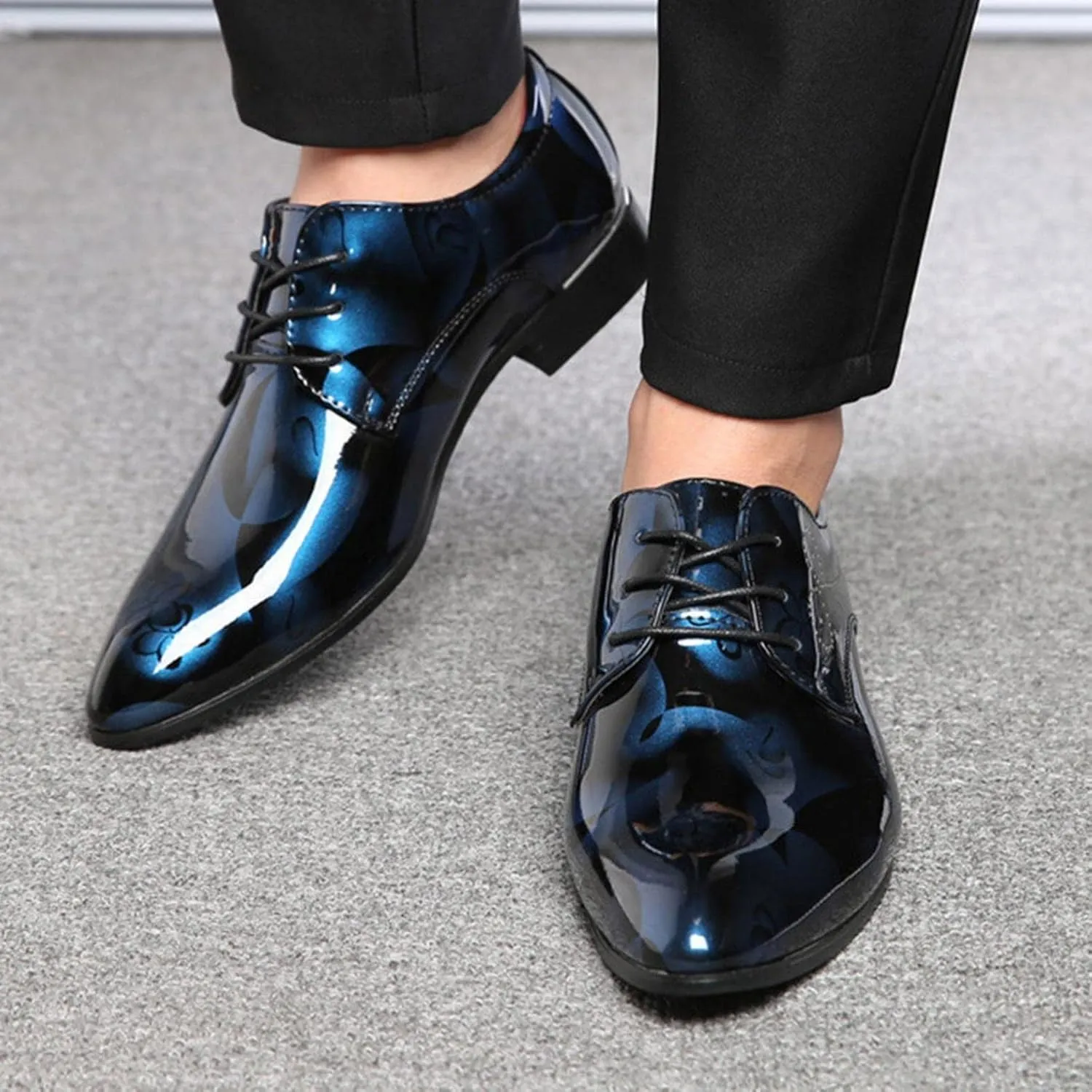 Hbeylia Men's Leather Classic Dress Oxfords Shoes Lace Up Formal Business Fashion Closed Pointed Toe Oxford Dress Shoes Tuxedo Oxford Wingtip Modern Shoes For Men Business Office Work Wedding