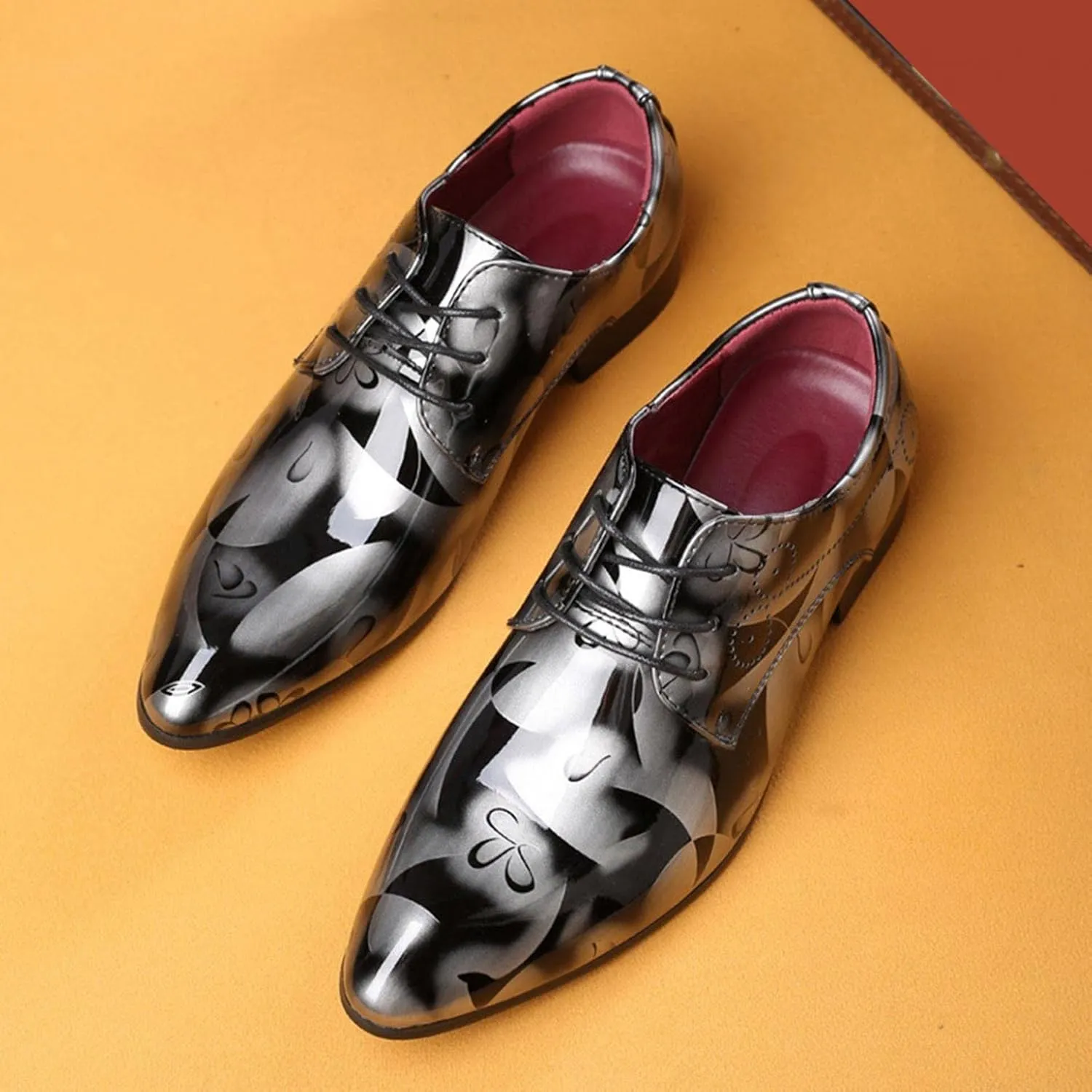 Hbeylia Men's Leather Classic Dress Oxfords Shoes Lace Up Formal Business Fashion Closed Pointed Toe Oxford Dress Shoes Tuxedo Oxford Wingtip Modern Shoes For Men Business Office Work Wedding