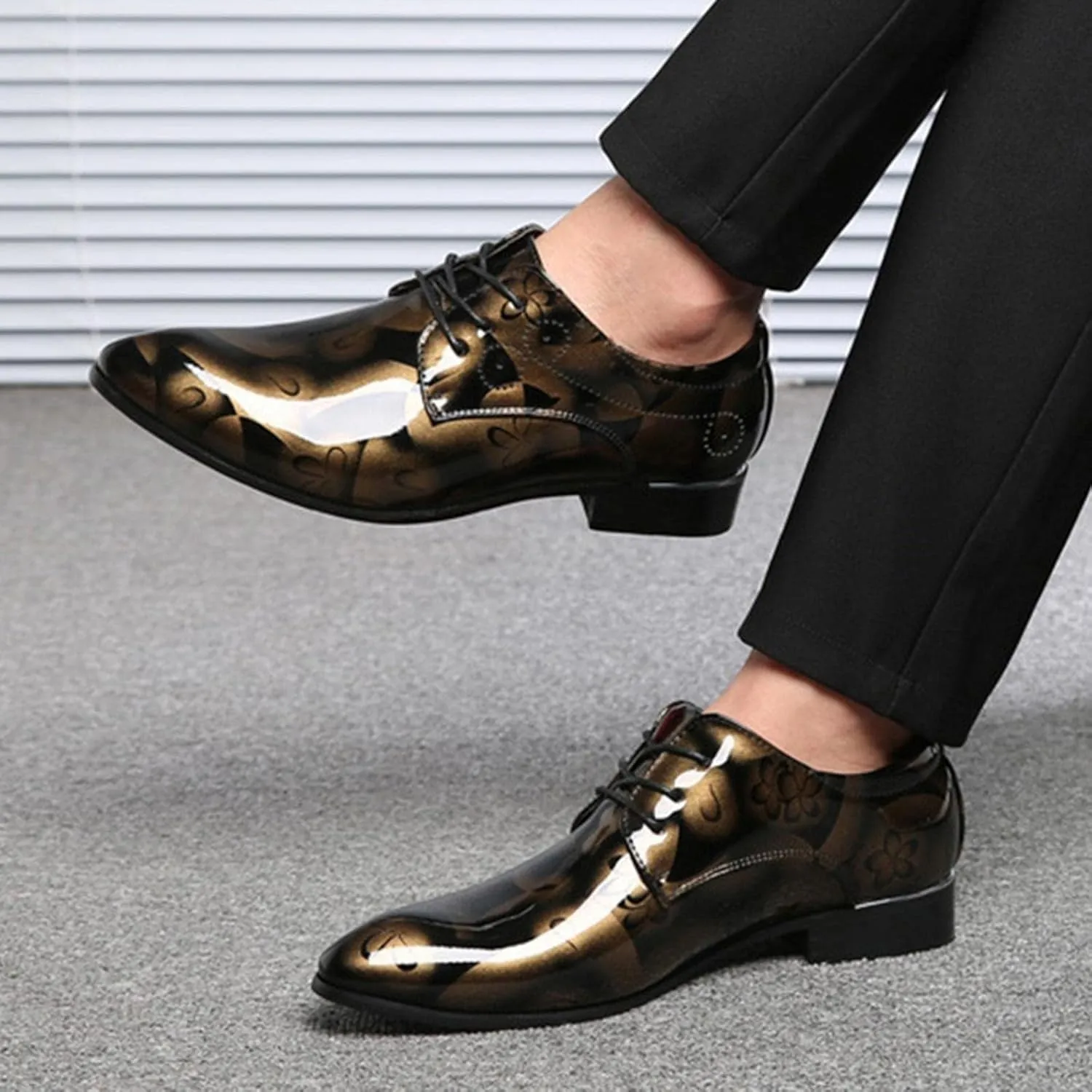 Hbeylia Men's Leather Classic Dress Oxfords Shoes Lace Up Formal Business Fashion Closed Pointed Toe Oxford Dress Shoes Tuxedo Oxford Wingtip Modern Shoes For Men Business Office Work Wedding