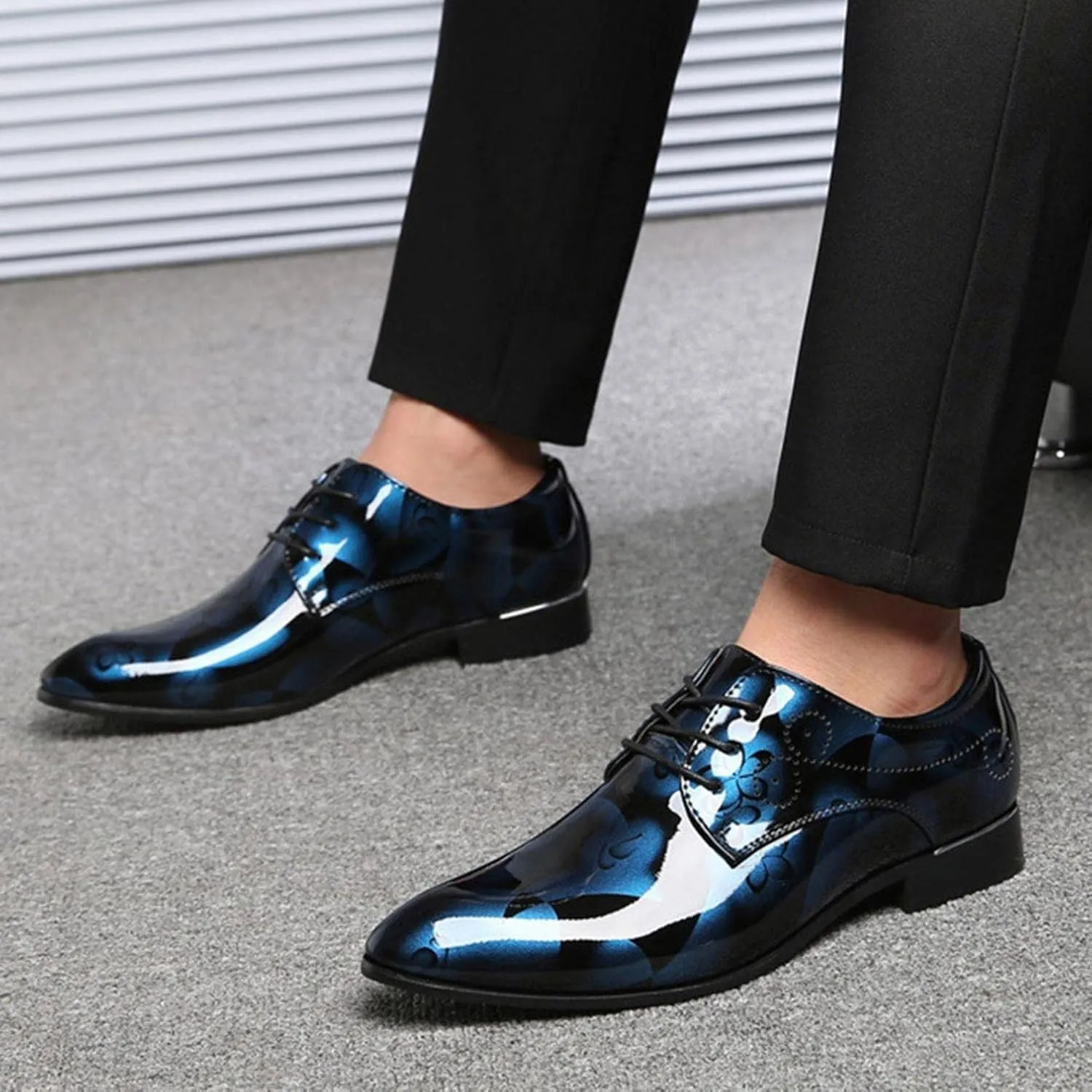 Hbeylia Men's Leather Classic Dress Oxfords Shoes Lace Up Formal Business Fashion Closed Pointed Toe Oxford Dress Shoes Tuxedo Oxford Wingtip Modern Shoes For Men Business Office Work Wedding