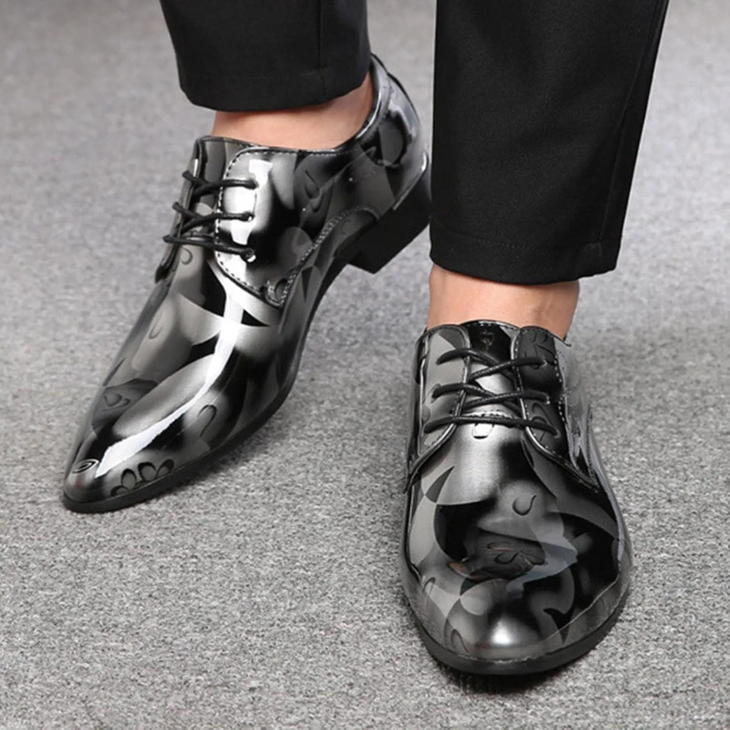 Hbeylia Men's Leather Classic Dress Oxfords Shoes Lace Up Formal Business Fashion Closed Pointed Toe Oxford Dress Shoes Tuxedo Oxford Wingtip Modern Shoes For Men Business Office Work Wedding