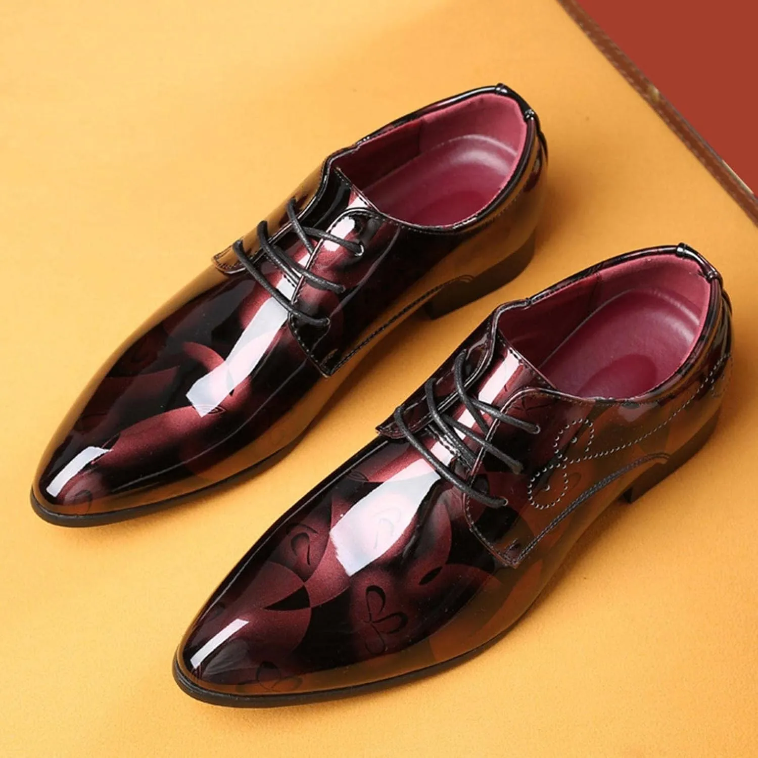Hbeylia Men's Leather Classic Dress Oxfords Shoes Lace Up Formal Business Fashion Closed Pointed Toe Oxford Dress Shoes Tuxedo Oxford Wingtip Modern Shoes For Men Business Office Work Wedding
