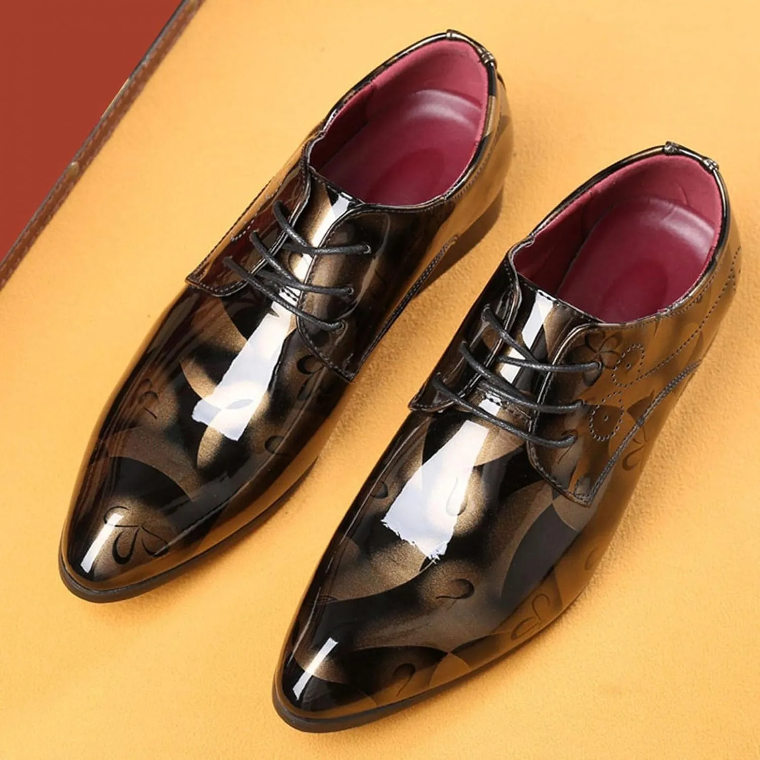 Hbeylia Men's Leather Classic Dress Oxfords Shoes Lace Up Formal Business Fashion Closed Pointed Toe Oxford Dress Shoes Tuxedo Oxford Wingtip Modern Shoes For Men Business Office Work Wedding