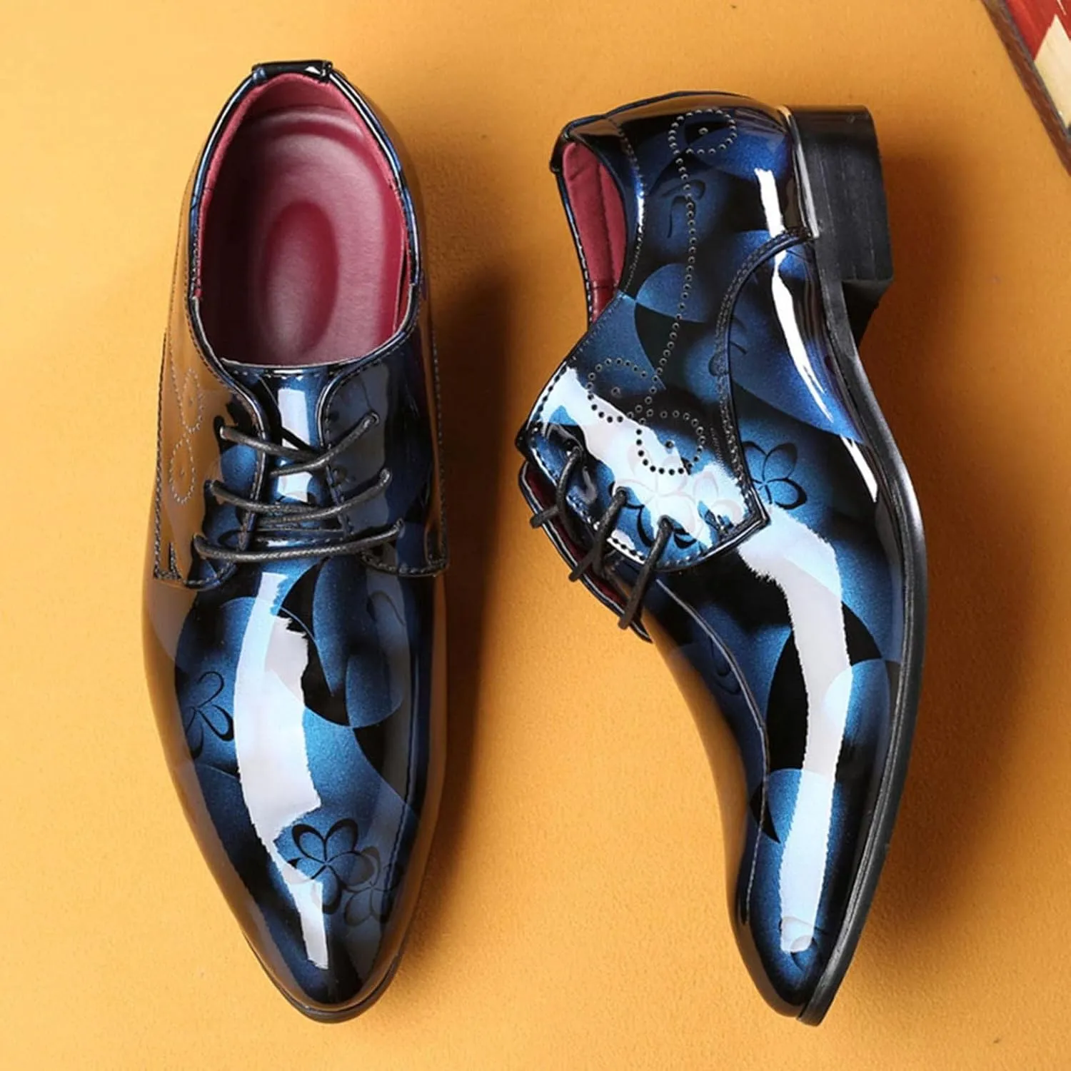 Hbeylia Men's Leather Classic Dress Oxfords Shoes Lace Up Formal Business Fashion Closed Pointed Toe Oxford Dress Shoes Tuxedo Oxford Wingtip Modern Shoes For Men Business Office Work Wedding