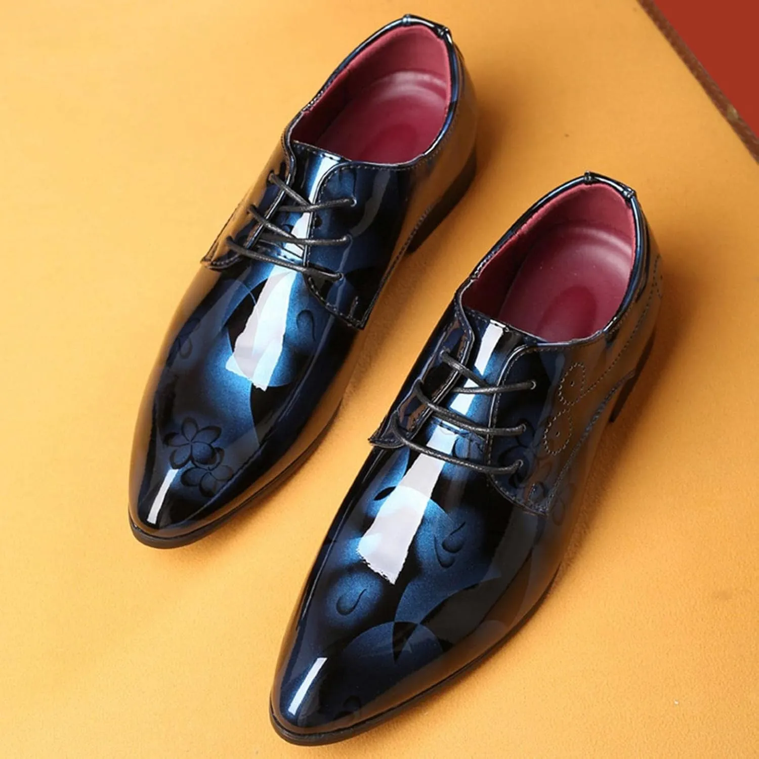 Hbeylia Men's Leather Classic Dress Oxfords Shoes Lace Up Formal Business Fashion Closed Pointed Toe Oxford Dress Shoes Tuxedo Oxford Wingtip Modern Shoes For Men Business Office Work Wedding