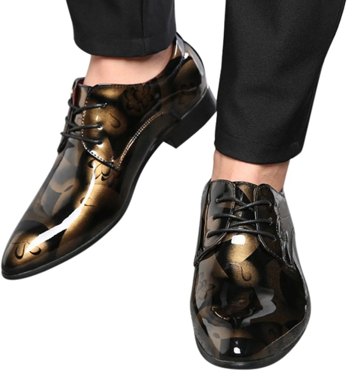 Hbeylia Men's Leather Classic Dress Oxfords Shoes Lace Up Formal Business Fashion Closed Pointed Toe Oxford Dress Shoes Tuxedo Oxford Wingtip Modern Shoes For Men Business Office Work Wedding