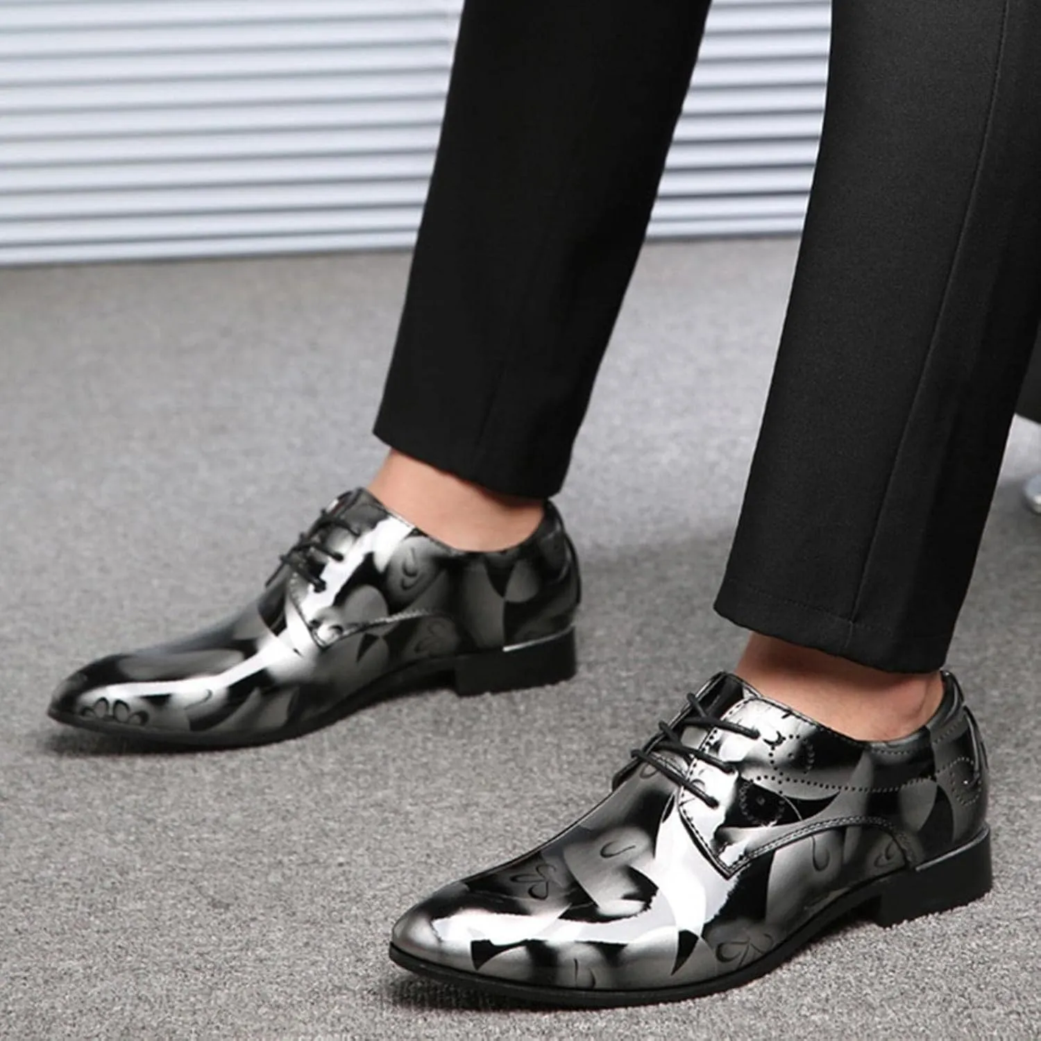 Hbeylia Men's Leather Classic Dress Oxfords Shoes Lace Up Formal Business Fashion Closed Pointed Toe Oxford Dress Shoes Tuxedo Oxford Wingtip Modern Shoes For Men Business Office Work Wedding