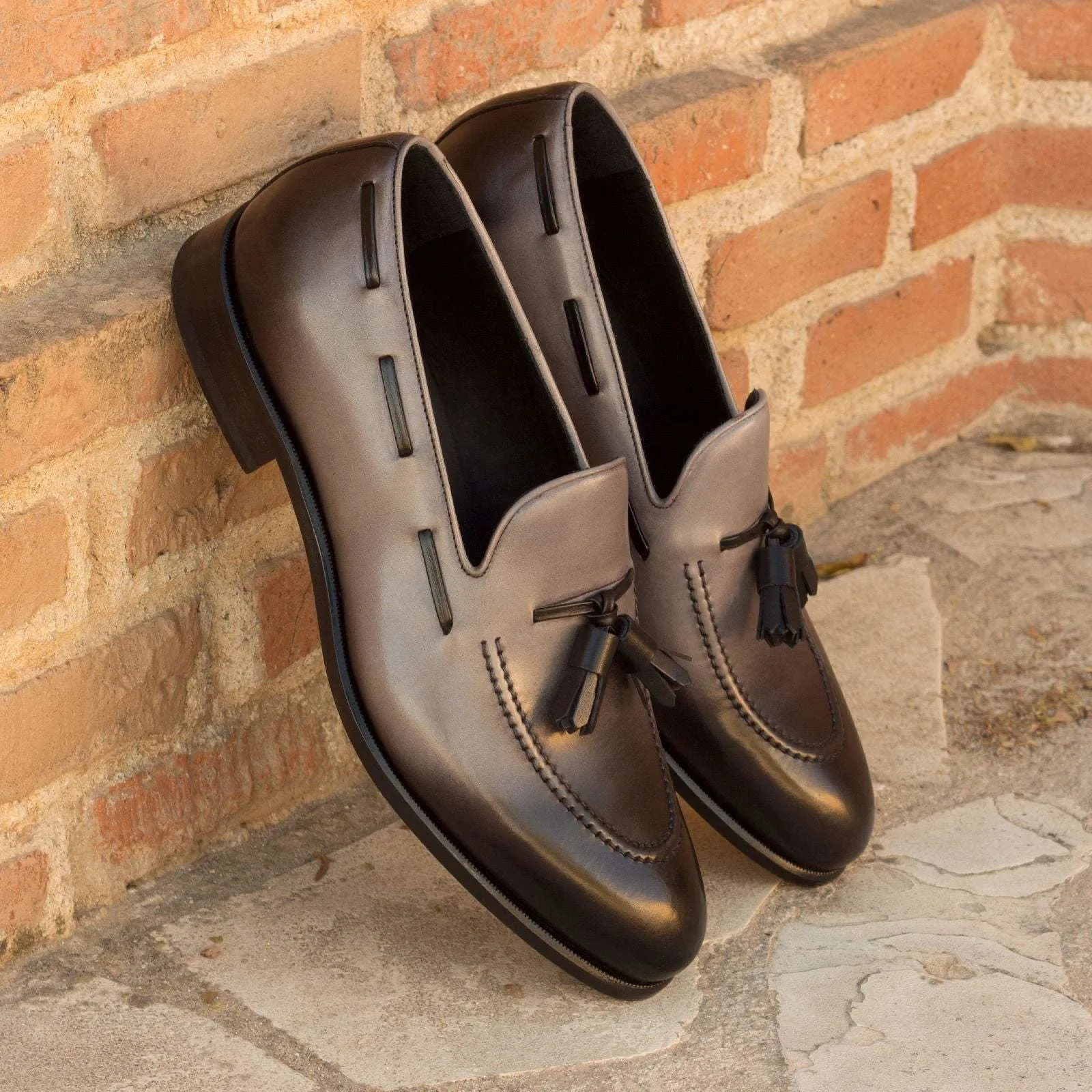 Loafer-Painted Calf, Black, Grey-Wholesale