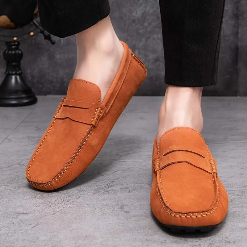 Loafers for Men Square Toe Genuine Leather Penny Driving Loafers Resistant Lightweight Anti-Slip Classic Outdoor Slip On