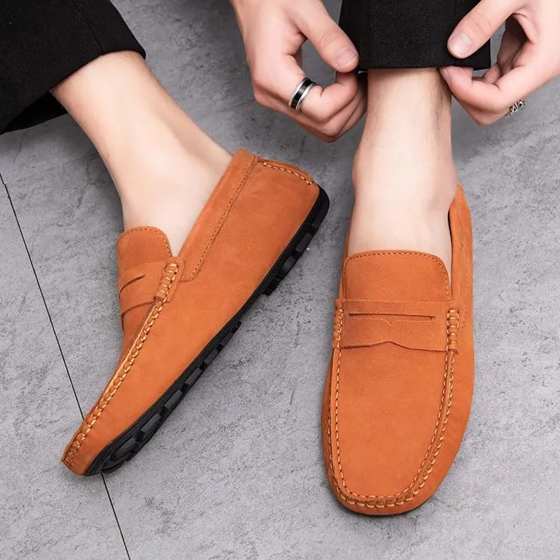 Loafers for Men Square Toe Genuine Leather Penny Driving Loafers Resistant Lightweight Anti-Slip Classic Outdoor Slip On