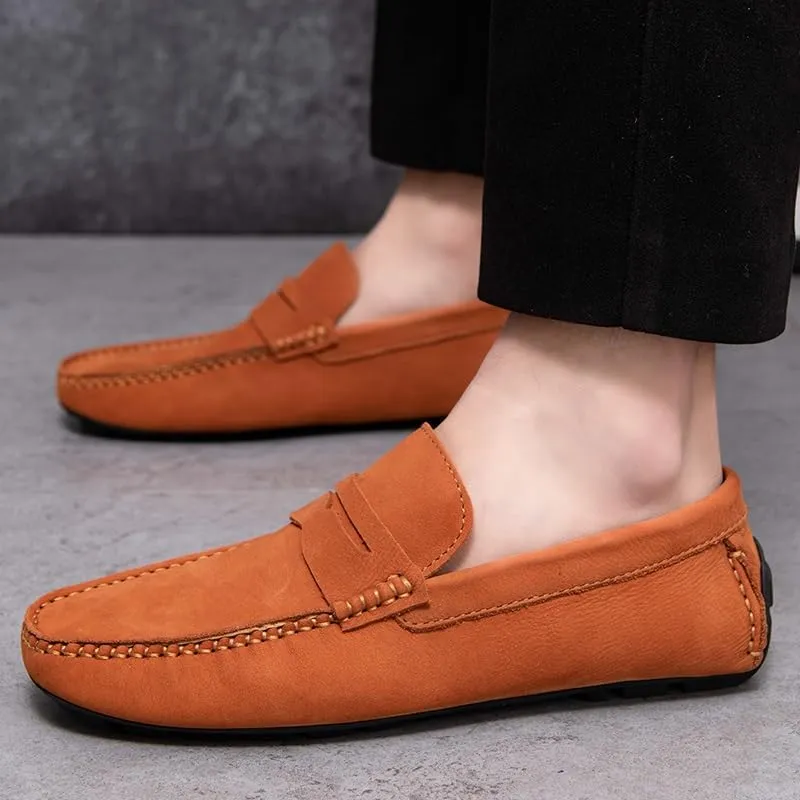 Loafers for Men Square Toe Genuine Leather Penny Driving Loafers Resistant Lightweight Anti-Slip Classic Outdoor Slip On