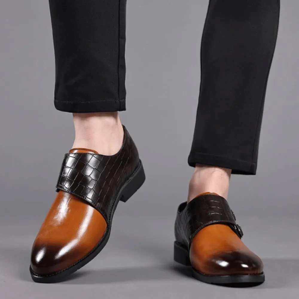 Men Dress Shoes Buckle Monk Strap Genuine Leather Slip On Business Formal Comfortable Round Toe Stylish Wedding Non Slip Classic Office