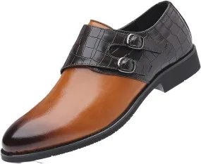 Men Dress Shoes Buckle Monk Strap Genuine Leather Slip On Business Formal Comfortable Round Toe Stylish Wedding Non Slip Classic Office