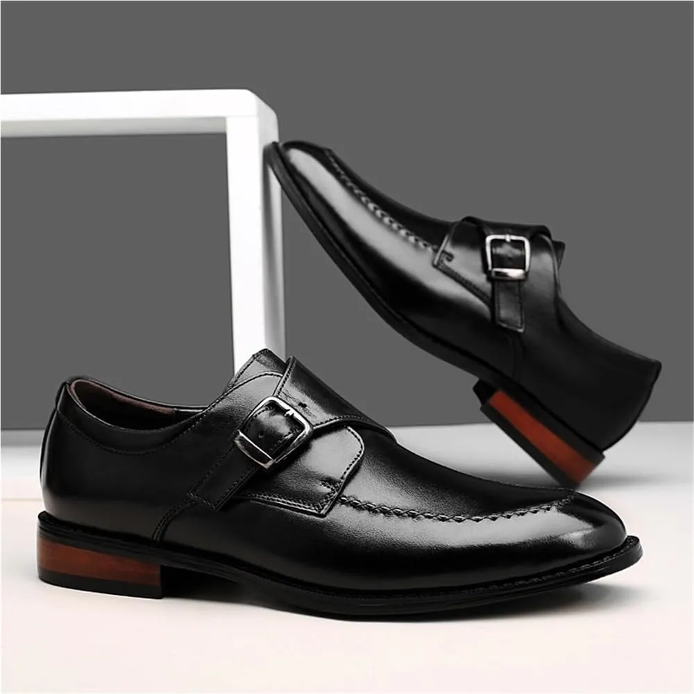 Men's Dress Oxford Shoes Single Buckle Monk French Leather Working Slip On Breathable Business Block Heel Shoe