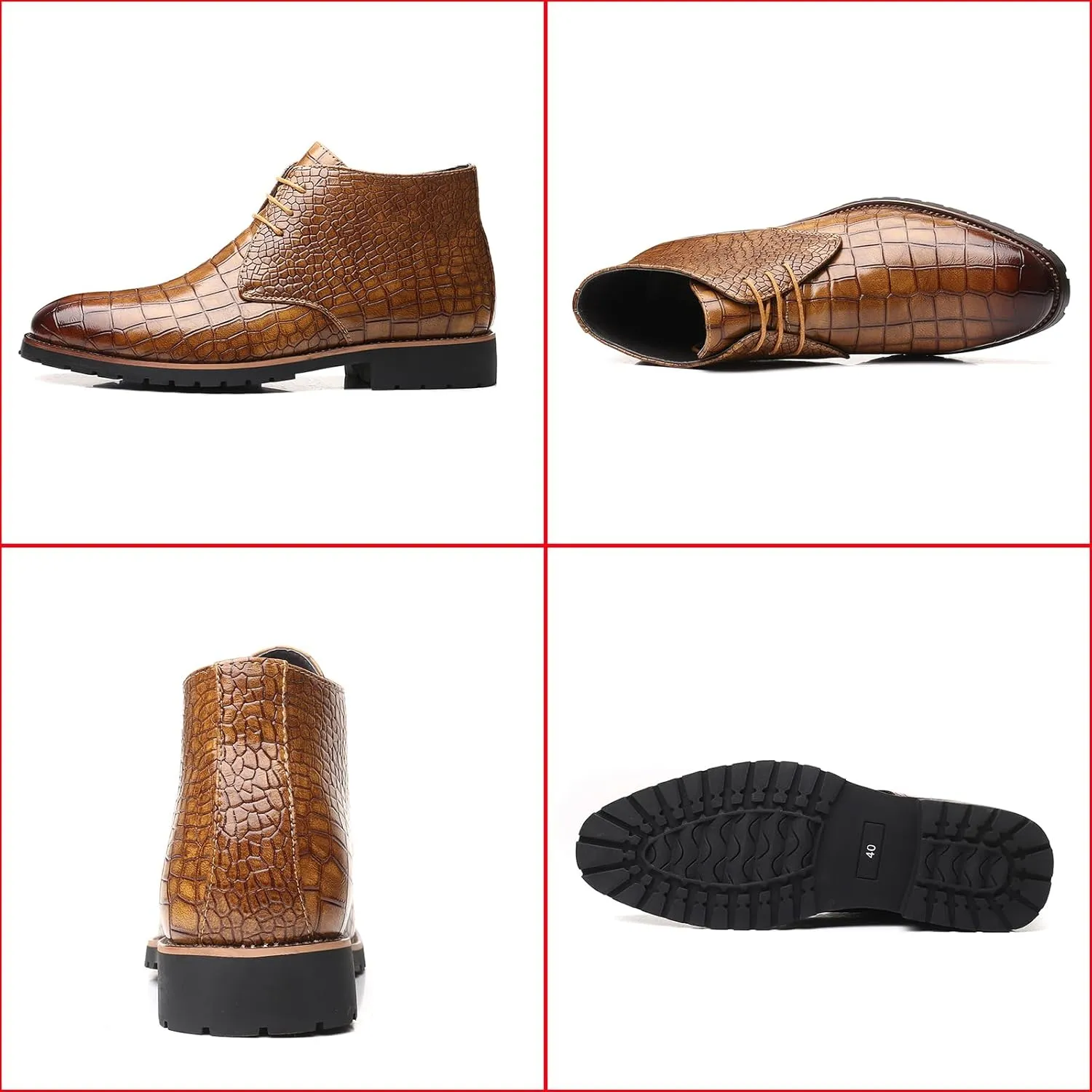 Men's Leather Print High Top Chukka Boots Fashion British Style Pointed Toe Lace Up Chelsea Boots Business Casual Dress Oxford Ankle Boots