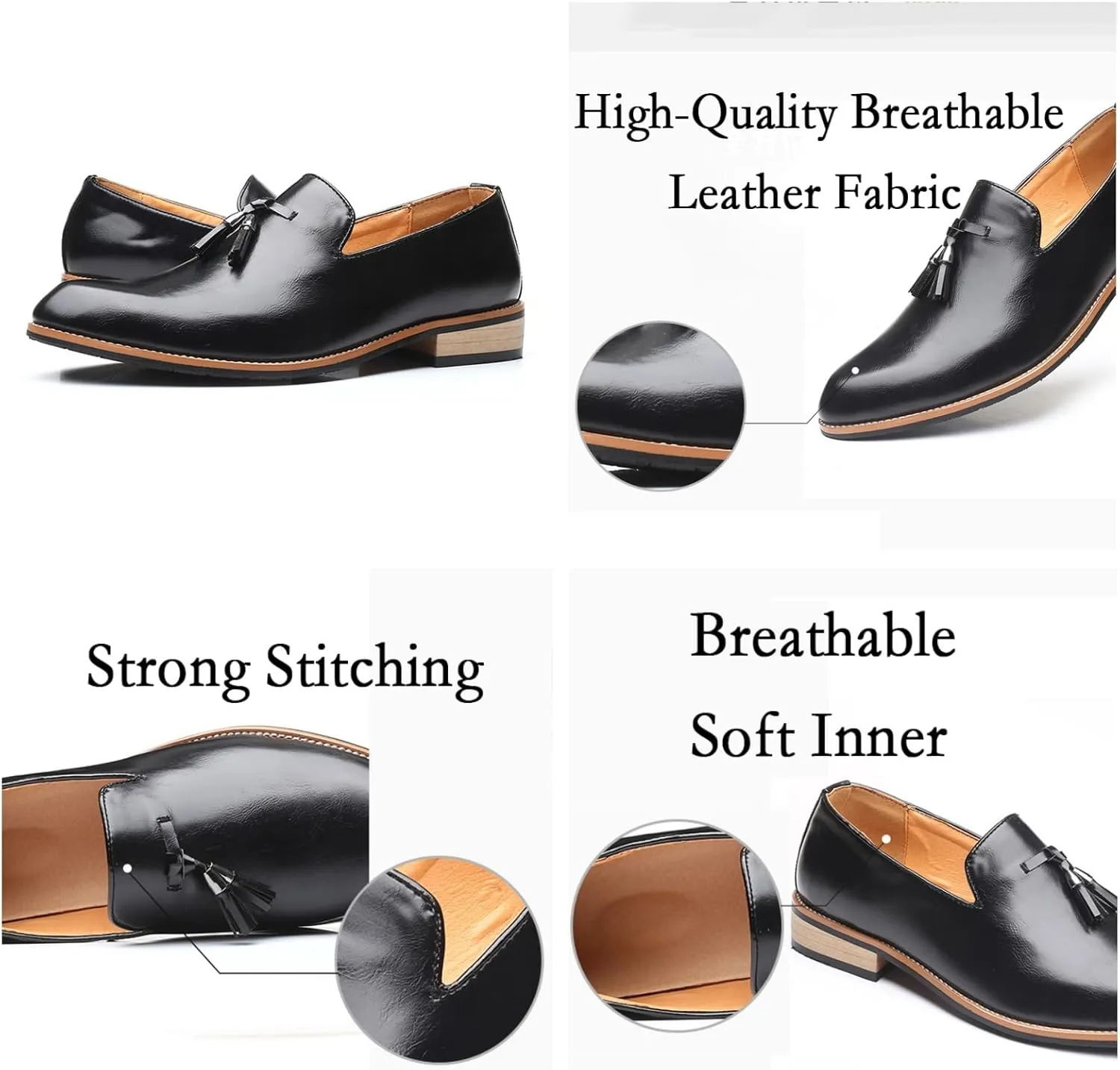 Men's Leather Slip-On Tassel Dress Loafers Classic Vintage Penny Formal Shoes for Business Party Wedding Prom