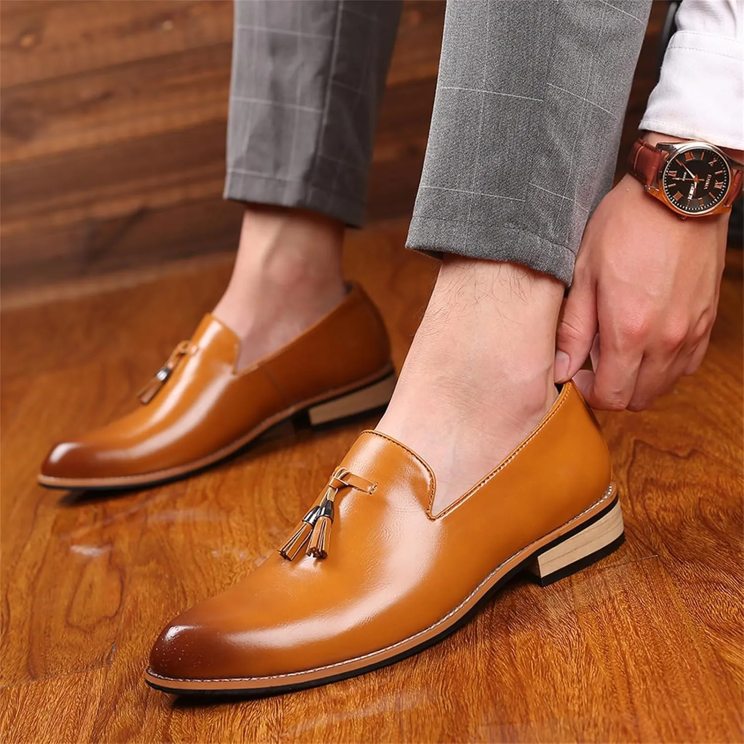 Men's Leather Slip-On Tassel Dress Loafers Classic Vintage Penny Formal Shoes for Business Party Wedding Prom