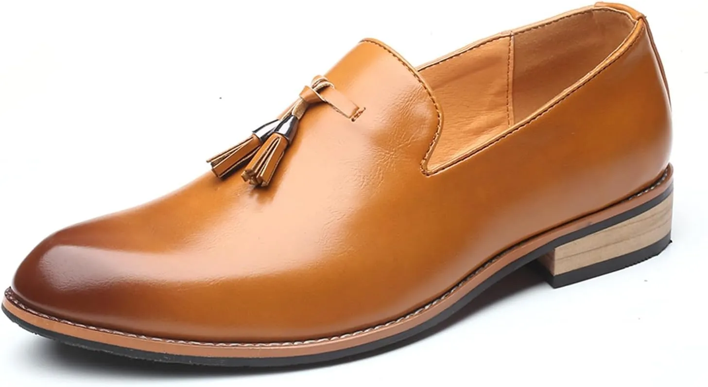Men's Leather Slip-On Tassel Dress Loafers Classic Vintage Penny Formal Shoes for Business Party Wedding Prom