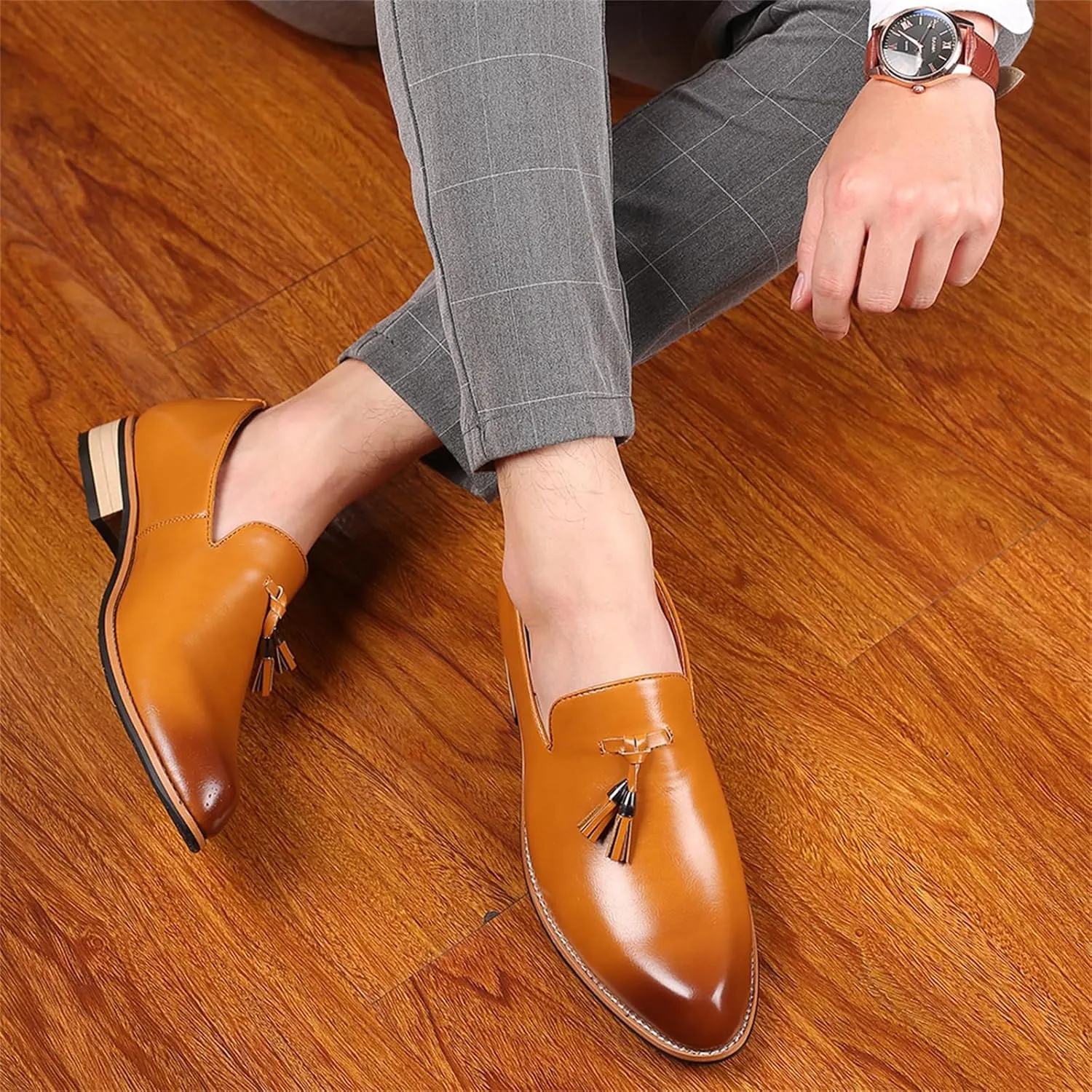 Men's Leather Slip-On Tassel Dress Loafers Classic Vintage Penny Formal Shoes for Business Party Wedding Prom