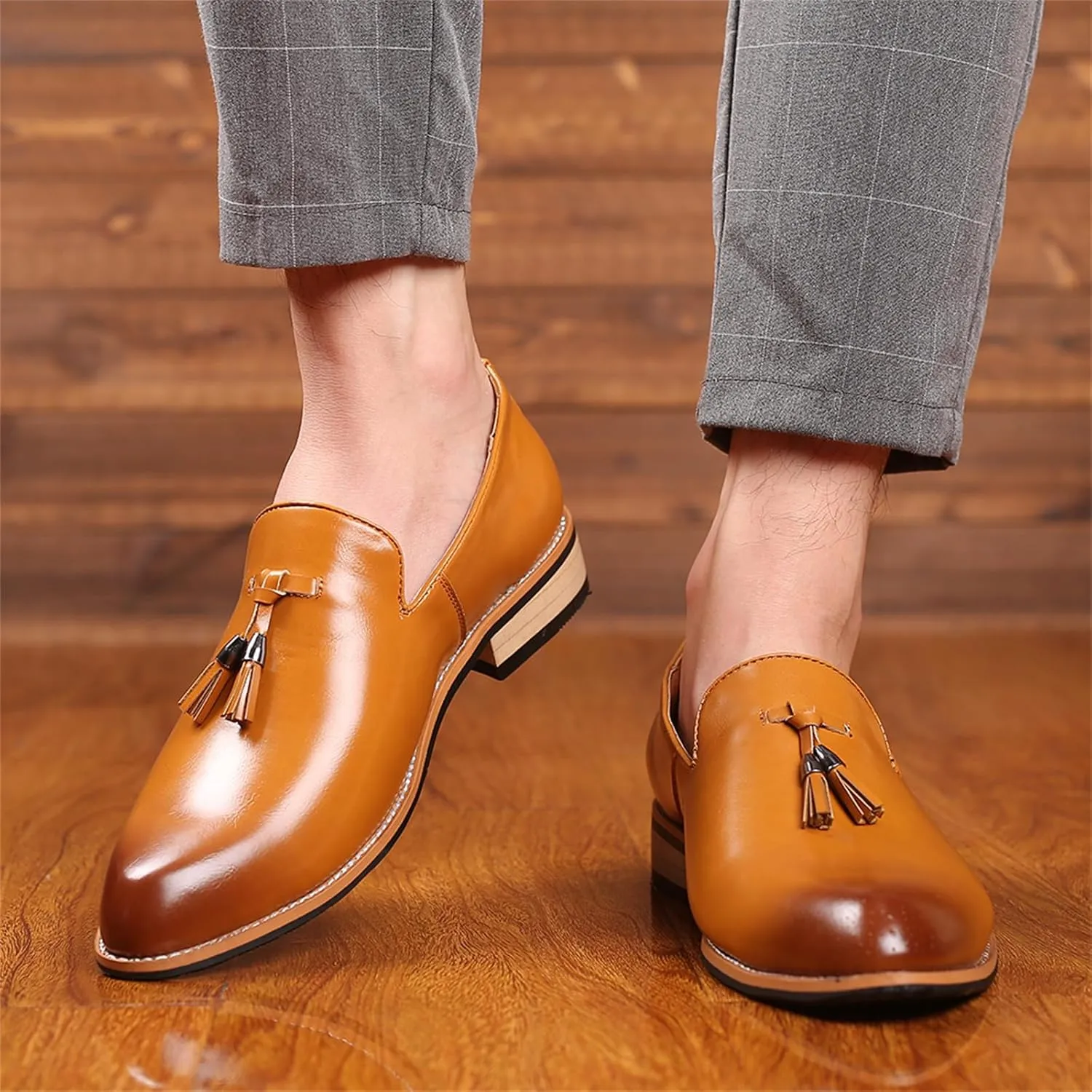 Men's Leather Slip-On Tassel Dress Loafers Classic Vintage Penny Formal Shoes for Business Party Wedding Prom
