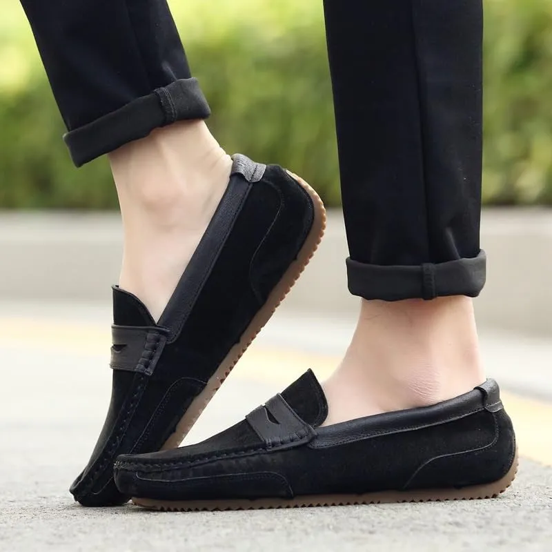 Men's Loafers Round Toe Faux Leather Patchwork Suede Vamp Penny Loafers Lightweight Anti-Slip Comfortable Wedding Classic Slip-on