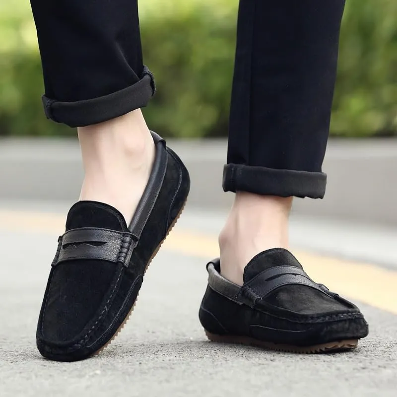 Men's Loafers Round Toe Faux Leather Patchwork Suede Vamp Penny Loafers Lightweight Anti-Slip Comfortable Wedding Classic Slip-on