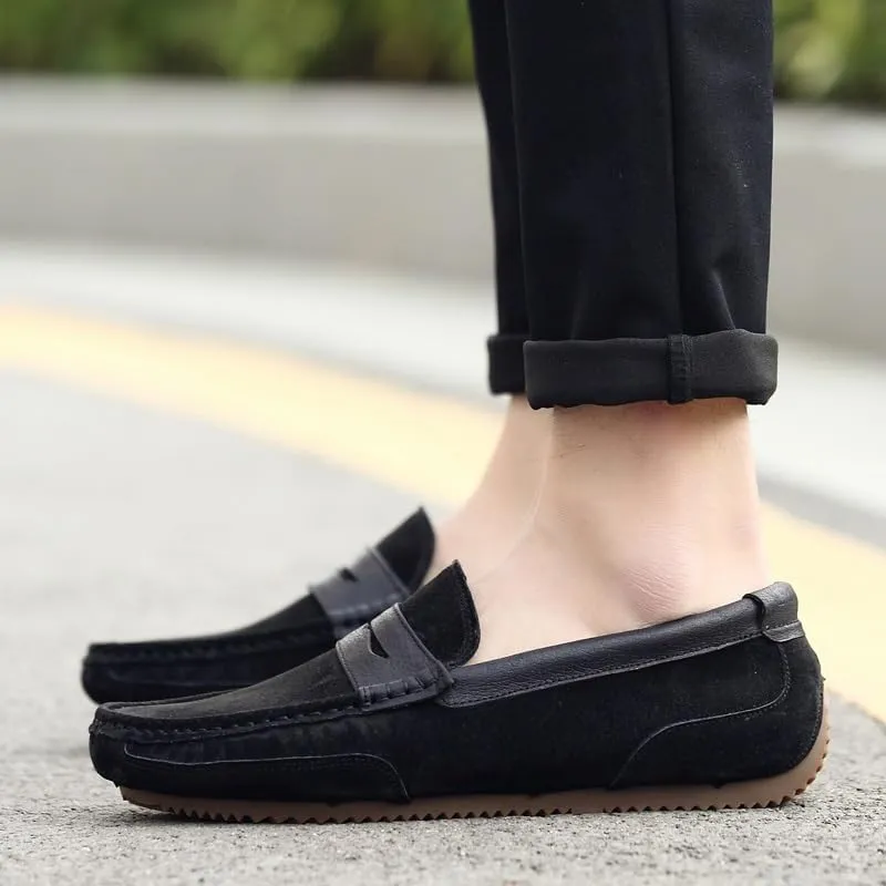Men's Loafers Round Toe Faux Leather Patchwork Suede Vamp Penny Loafers Lightweight Anti-Slip Comfortable Wedding Classic Slip-on