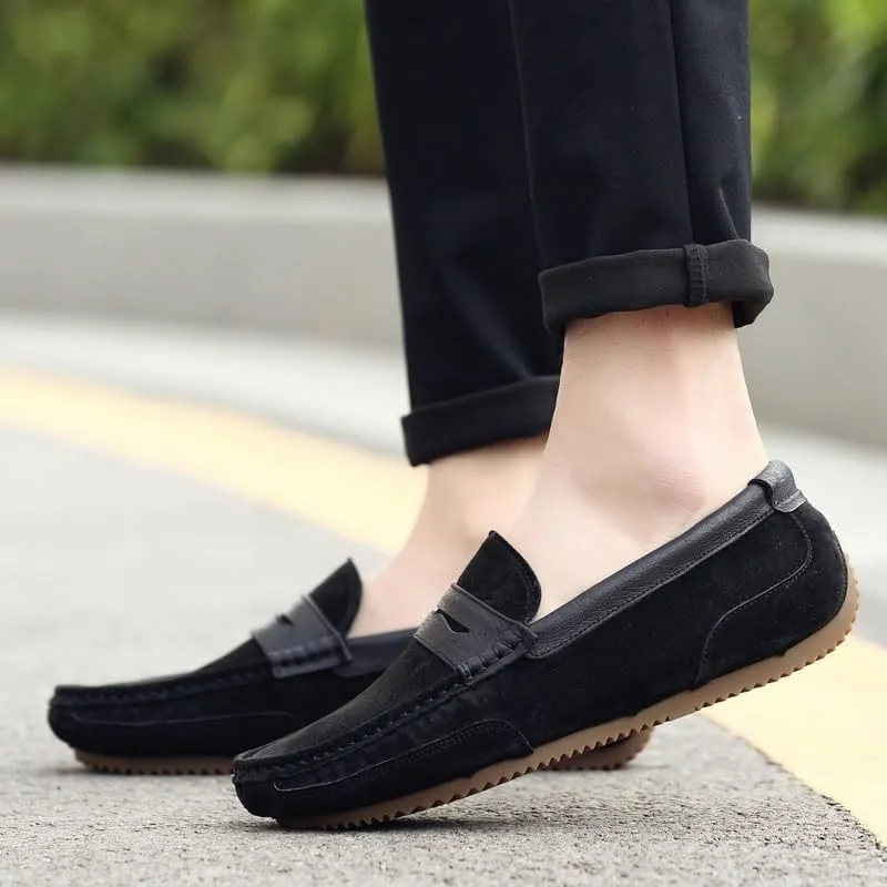 Men's Loafers Round Toe Faux Leather Patchwork Suede Vamp Penny Loafers Lightweight Anti-Slip Comfortable Wedding Classic Slip-on